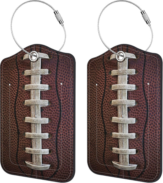 2 Pack Luggage Tags for Suitcase,American Football Close-up PU Leather Idea Baggage Tag with Name Labels Privacy Cover Metal Ring Men and Women Travel Cruise Labels