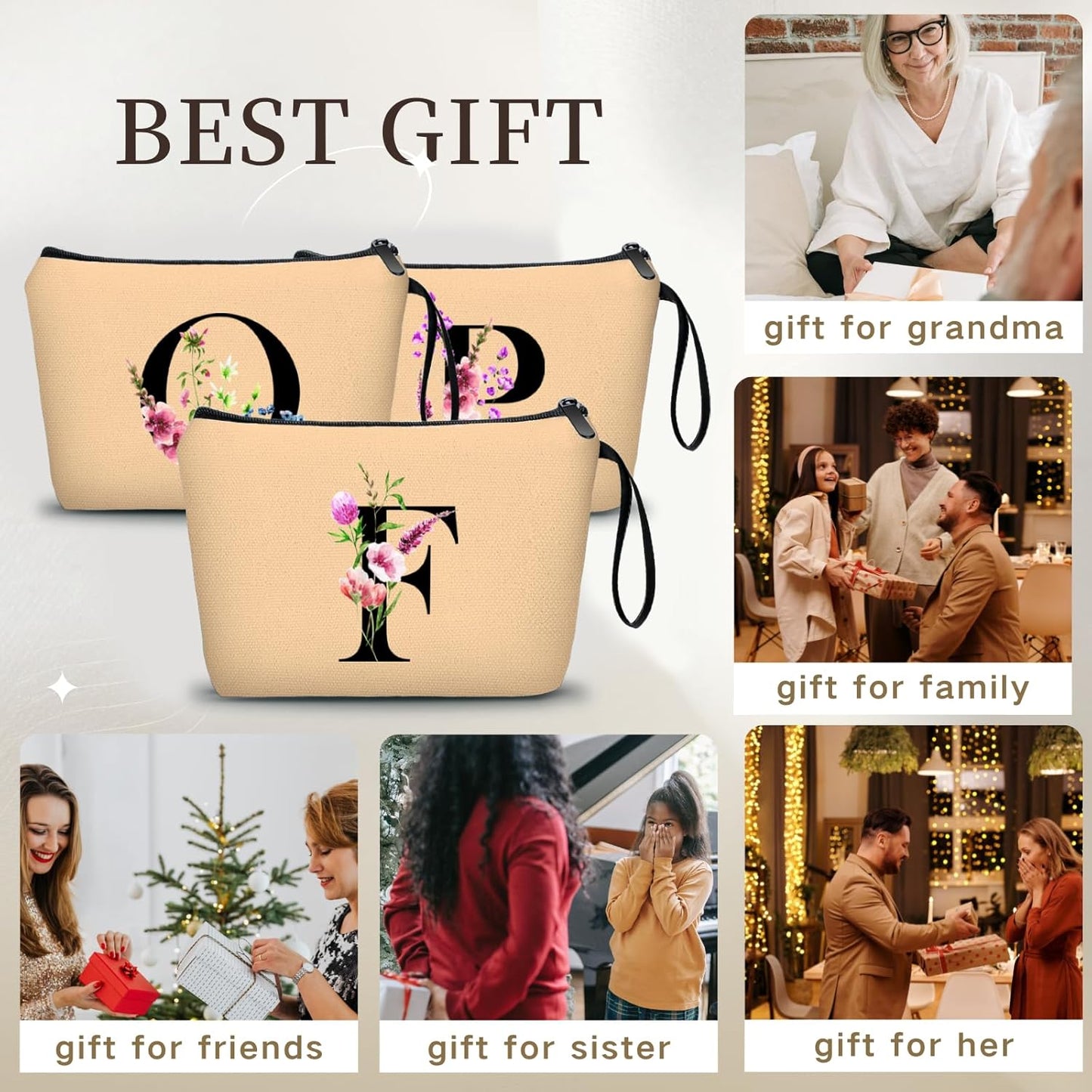 Birthday Thank You Appreciation Monogrammed Gifts for Mom Aunt Teacher Sister Friend Coworkers Bride Bridesmaid Makeup Cosmetic Bag with Mirror Mothers Day Christmas Graduation F