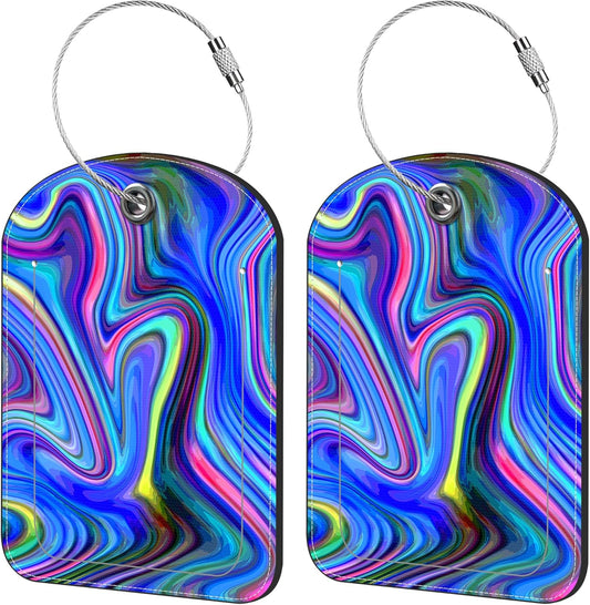 2 Pack Cute Luggage Tag for Suitcases Liquid Marble Texture Leather Luggage Tags with Stainless Steel Loop Privacy Flap Name Tags,Men and Women Travel Bag Suitcase Tags