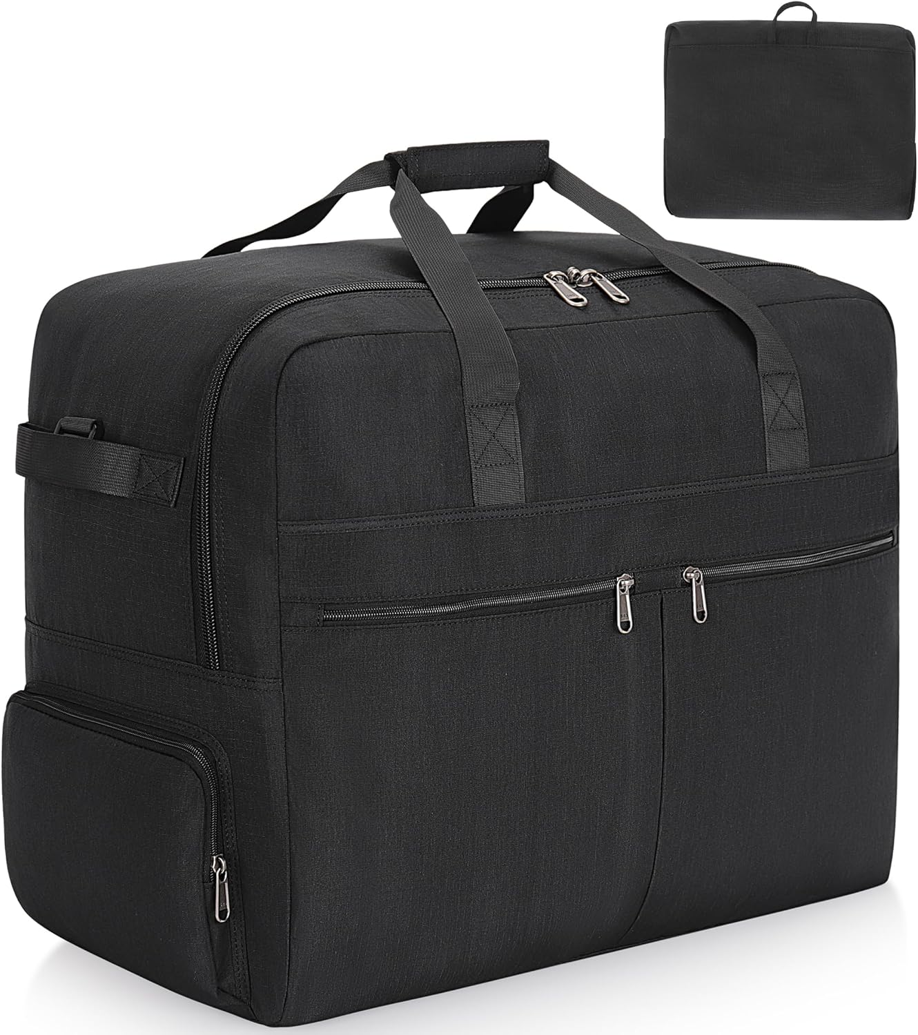 80L Foldable Large Travel Duffle Bag for Men and Women, Packable Duffel Bags with Shoe Compartment, Water Repellent & Tear Resistant (Black)
