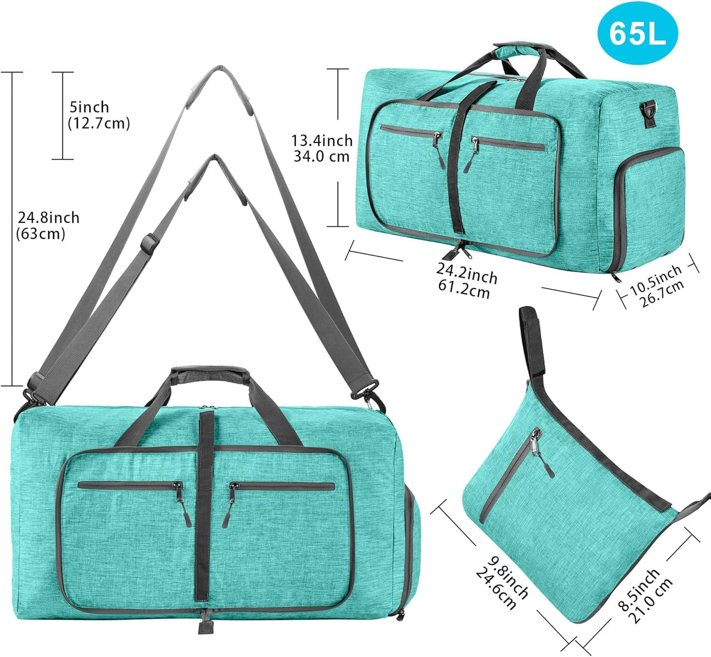 Vomgomfom 65L/85L/115L Foldable Travel Duffle Bag, Lightweight Checked Luggage with Shoe Compartment, Water-Resistant Weekender Overnight Bag for Men & Women