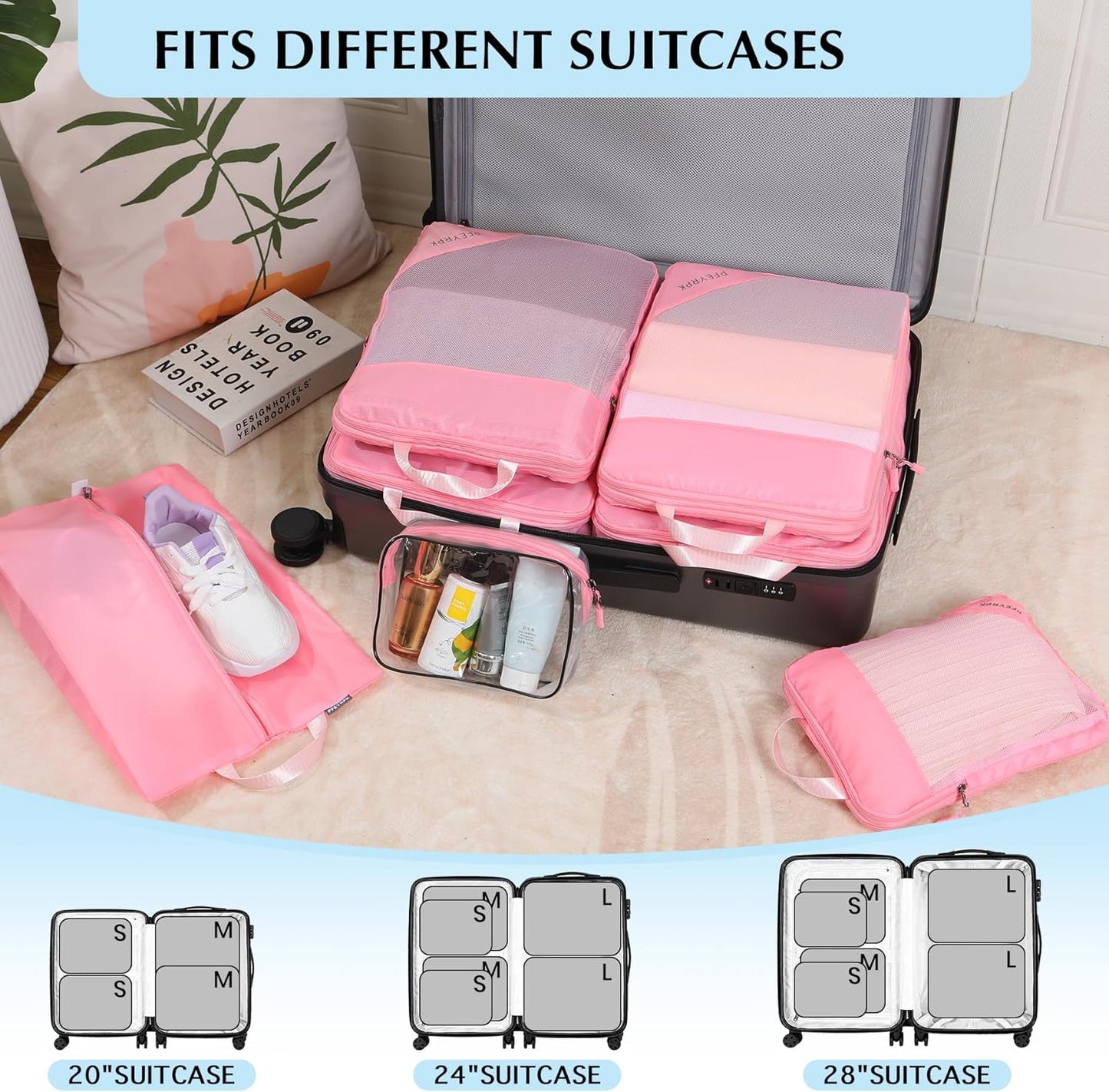 Lightweight Compression Packing Cubes for Suitcases, Compressible Expandable Travel Packing Organizer with Clear Toiletries and Backpack Bag, Travel Essentials for Carry on Luggage 7 Set