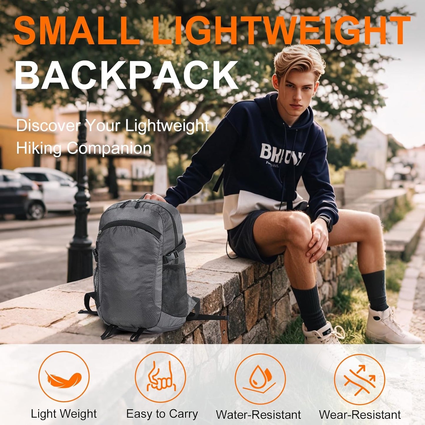 Small Hiking Backpack 15L Travel Lightweight Hiking Packable Daypack Water-Resistant Foldable Backpacks for Women Men Camping (Grey)