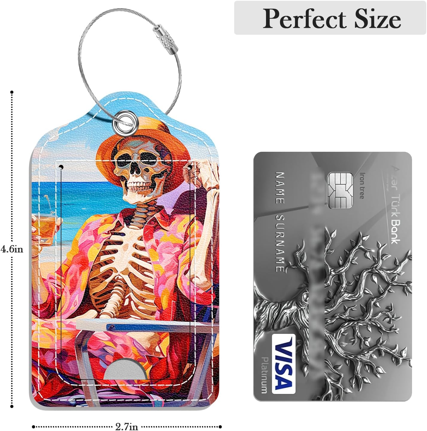 Luggage Tags for Suitcase, 2 Pack PU Leather Travel Cruise Luggage Tag with Privacy Flap, Name ID Label and Metal Loop for Women Men Girls Suitcase Baggage Bag Backpack, Holiday Skull