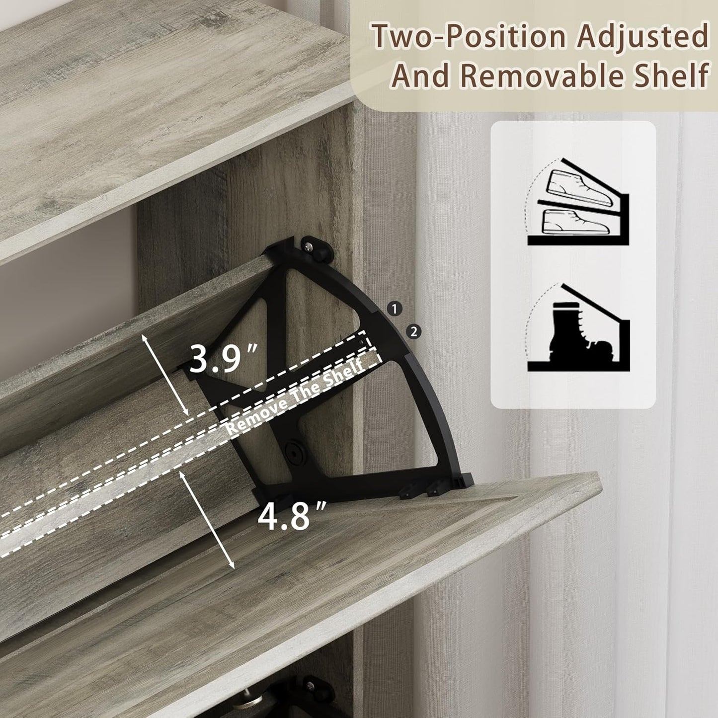 Shoe Cabinet for Entryway, Slim Shoe Storage Cabinet with Adjustable Shelves, Wooden Rack and Organizer for Small Spaces, Closet, Foyer, Hallway