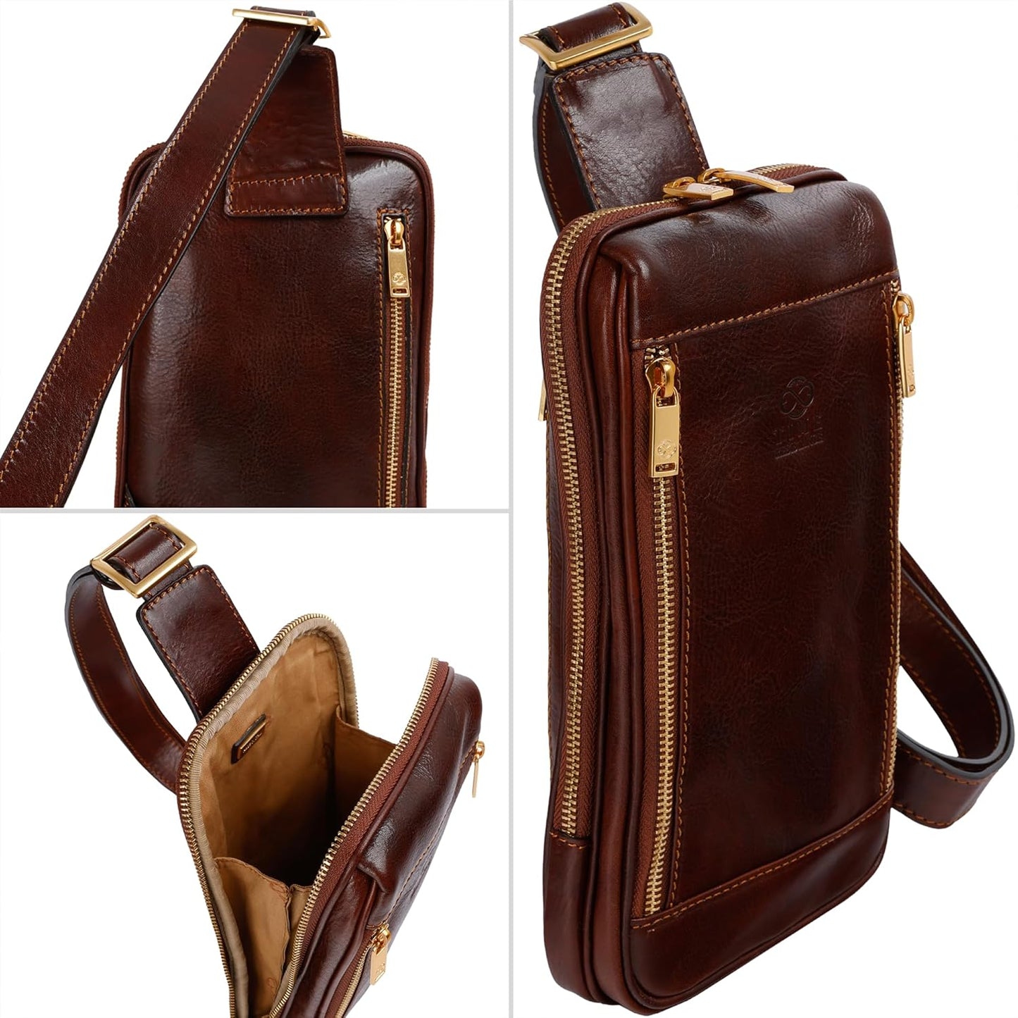 Time Resistance Leather Crossbody Bag - Brown Sling Bag - Messenger Bag for Men and Women - Handmade Shoulder Bag Backpack
