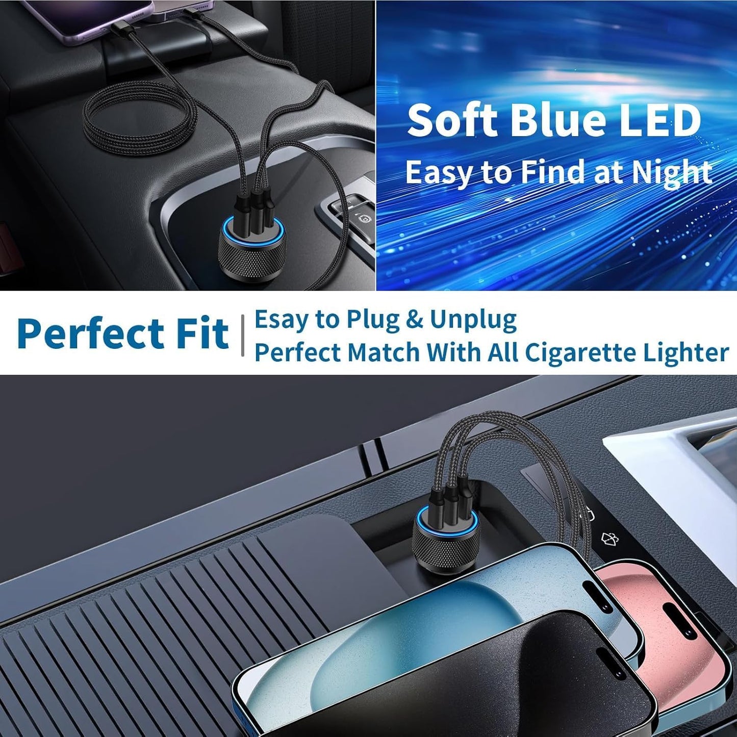 USB C Car Charger for iPhone 17, 2Pack BAOYUANDA 67W 3-Port USB-C & USB-A Fast Car Charger Cigarette Lighter Fast Charging for iPhone 17/16/15/14/13/12/Pro Max, iPad Pro, Galaxy, Google Pixel, Android