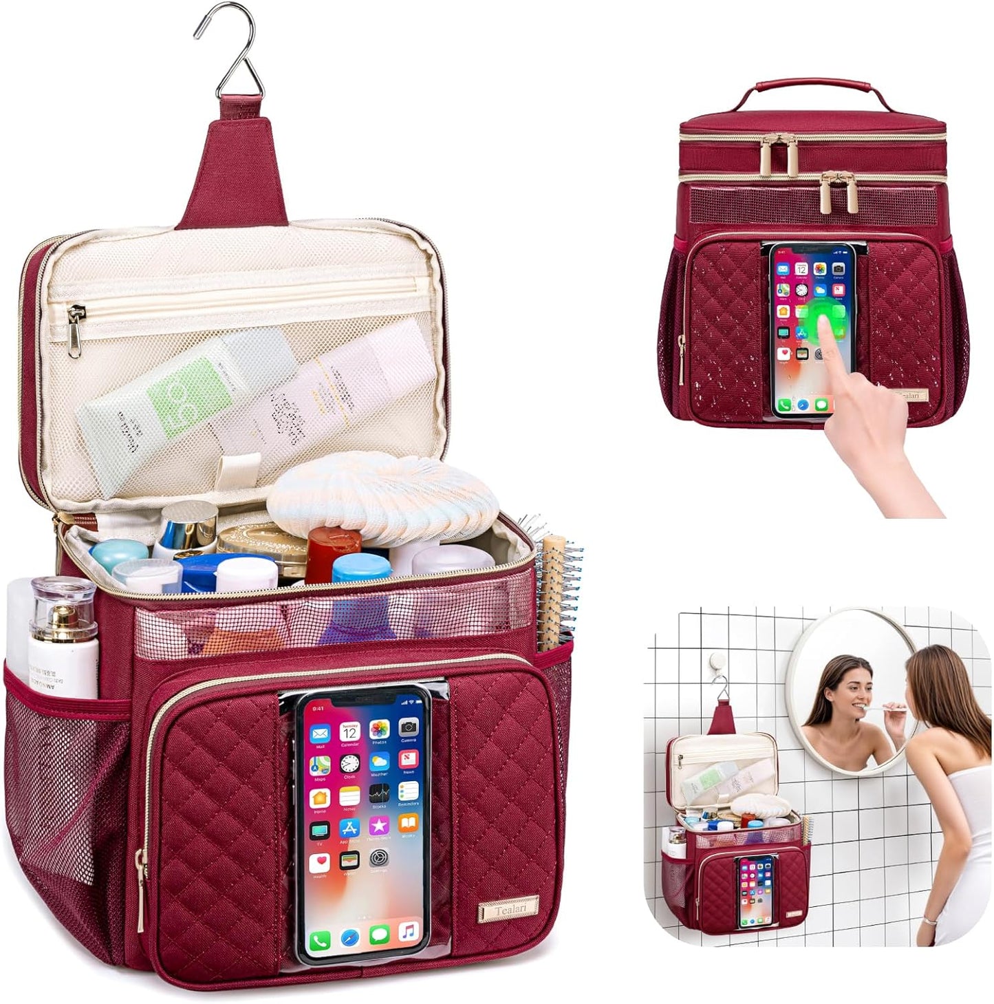 Large Toiletry Bag for Women Men,Bathroom Bag,Water Resistant Shower Bag,Makeup Bag,Portable Shower Caddy for College Dorm,Hanging Travel Toiletry Bag with Transparent Waterproof Phone Pocket