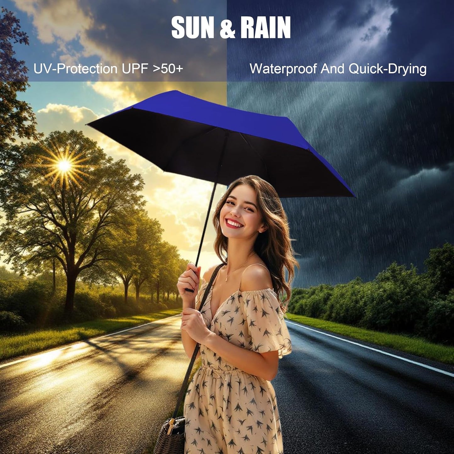 SoulRain 42" Travel Sun & rain Umbrella, Lightweight Windproof Umbrella, Portable Lightweight Compact Parasol with 99% UV Protection for women and men