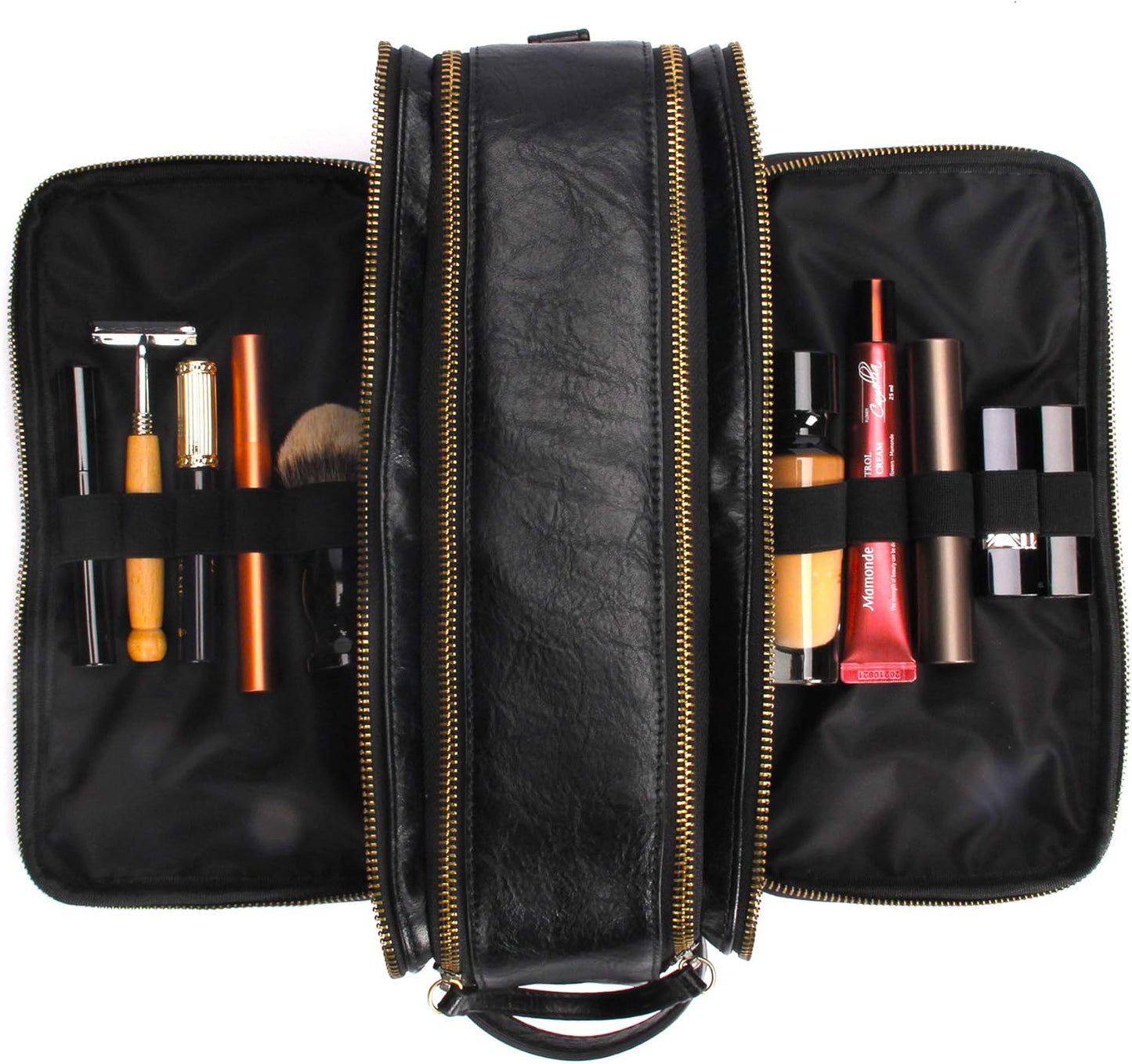 Travel Toiletry Bag for Men Leather Dopp Kit Bags Personalized Christmas Gift Black