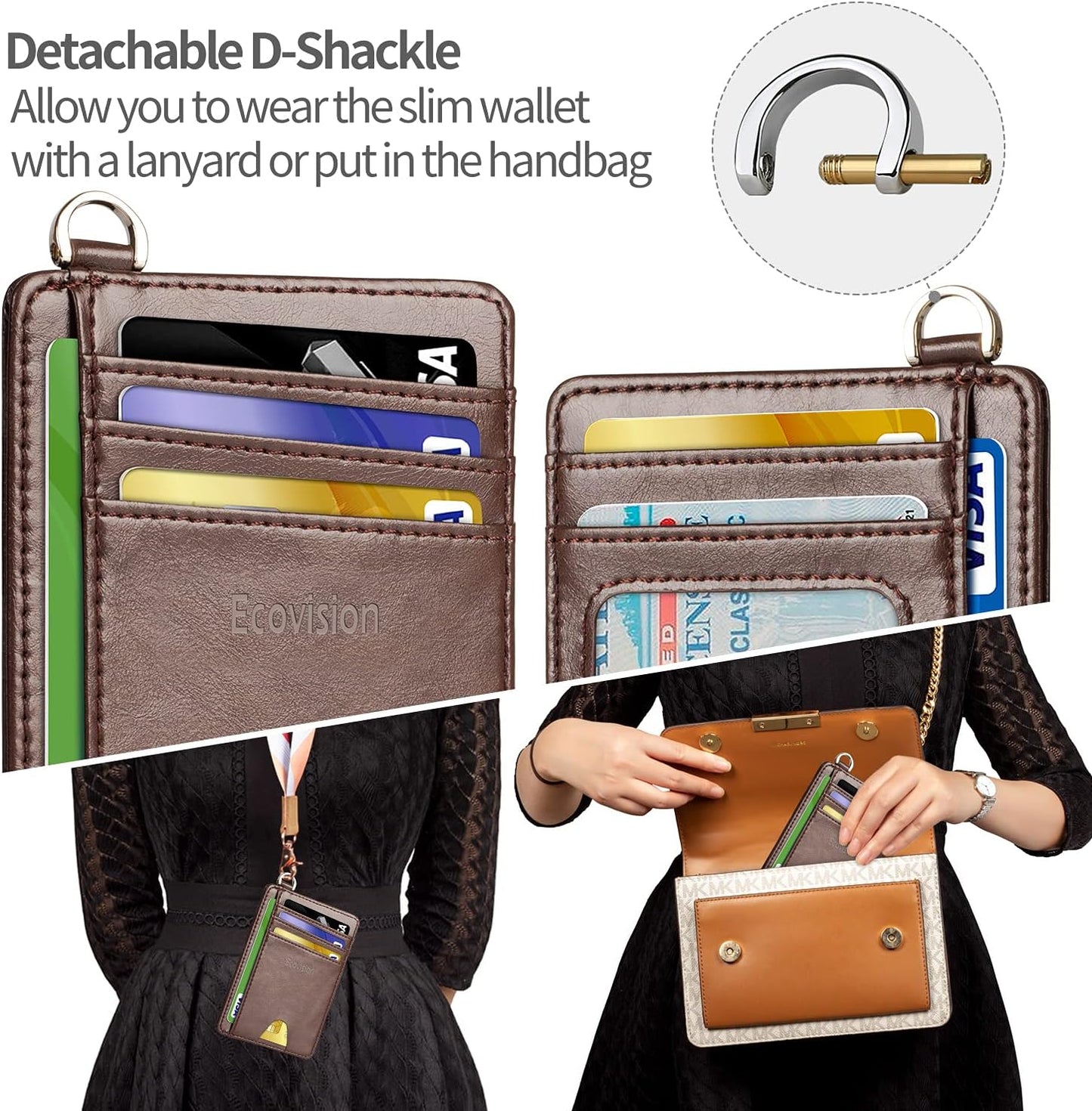 EcoVision Slim Minimalist Front Pocket Wallet, RFID Blocking Credit Card Holder Wallet with Detachable D-Shackle for Men Women