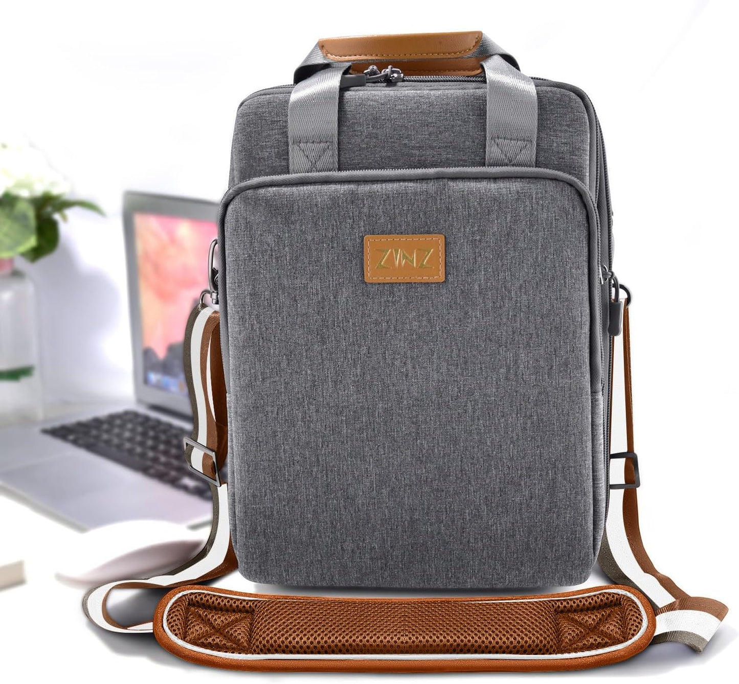 ZINZ 79 inch Shoulder Strap, Extra-thick Fixed Cushion Pad and Dual Clasps Universal Replacement Strap with Metal Swivel Hooks for Laptop Bags, Luggage Bags, Camera, Crossbody(Stripes-BrWGy)