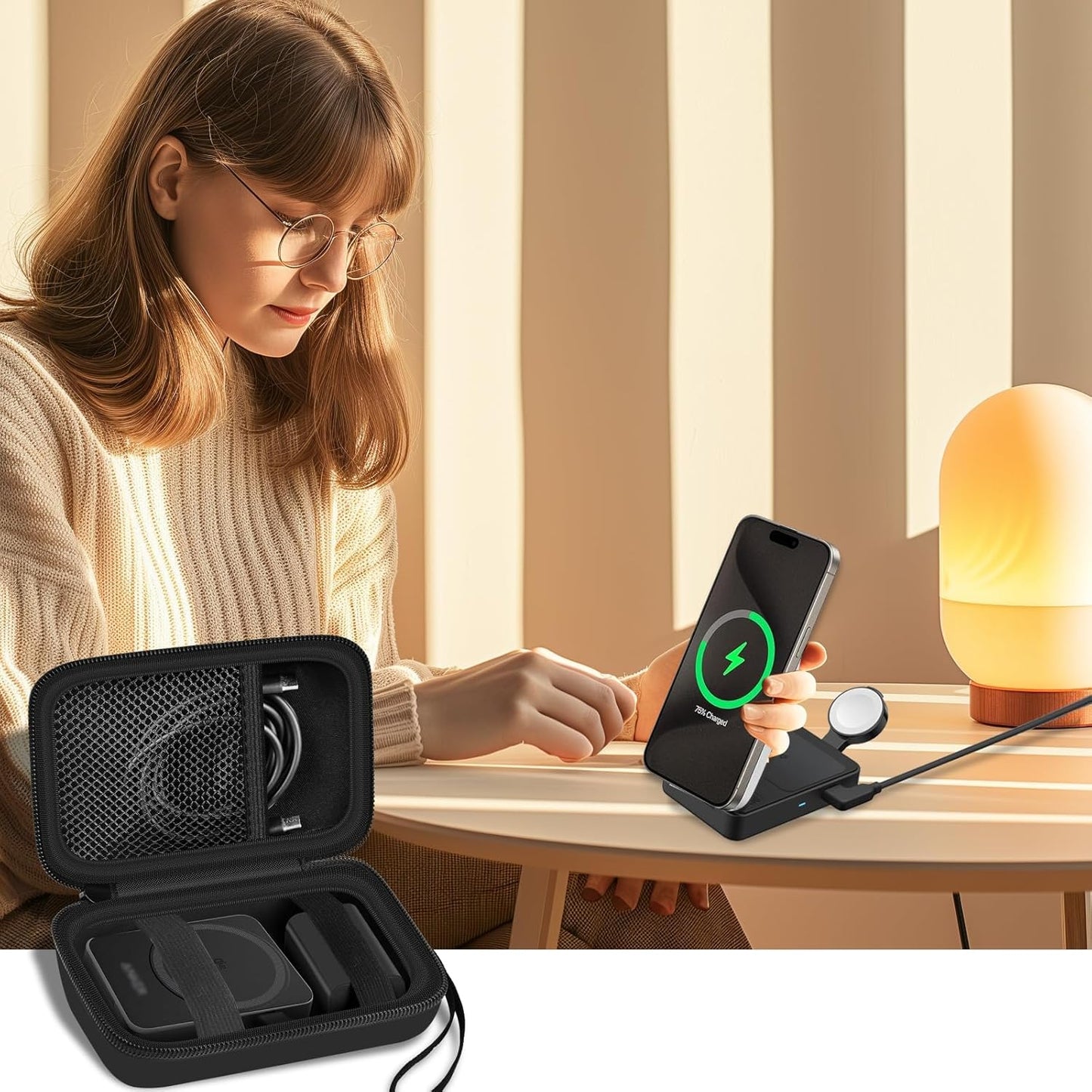 Case for Anker MagGo for Ucomx 3-in-1 for MagGo UFO Charging Station,for Augnner for Iseyyox for Apple MagSafe Duo for LISEN Wireless Charger Foldable Magnetic Charging Stand Storage Box-Black