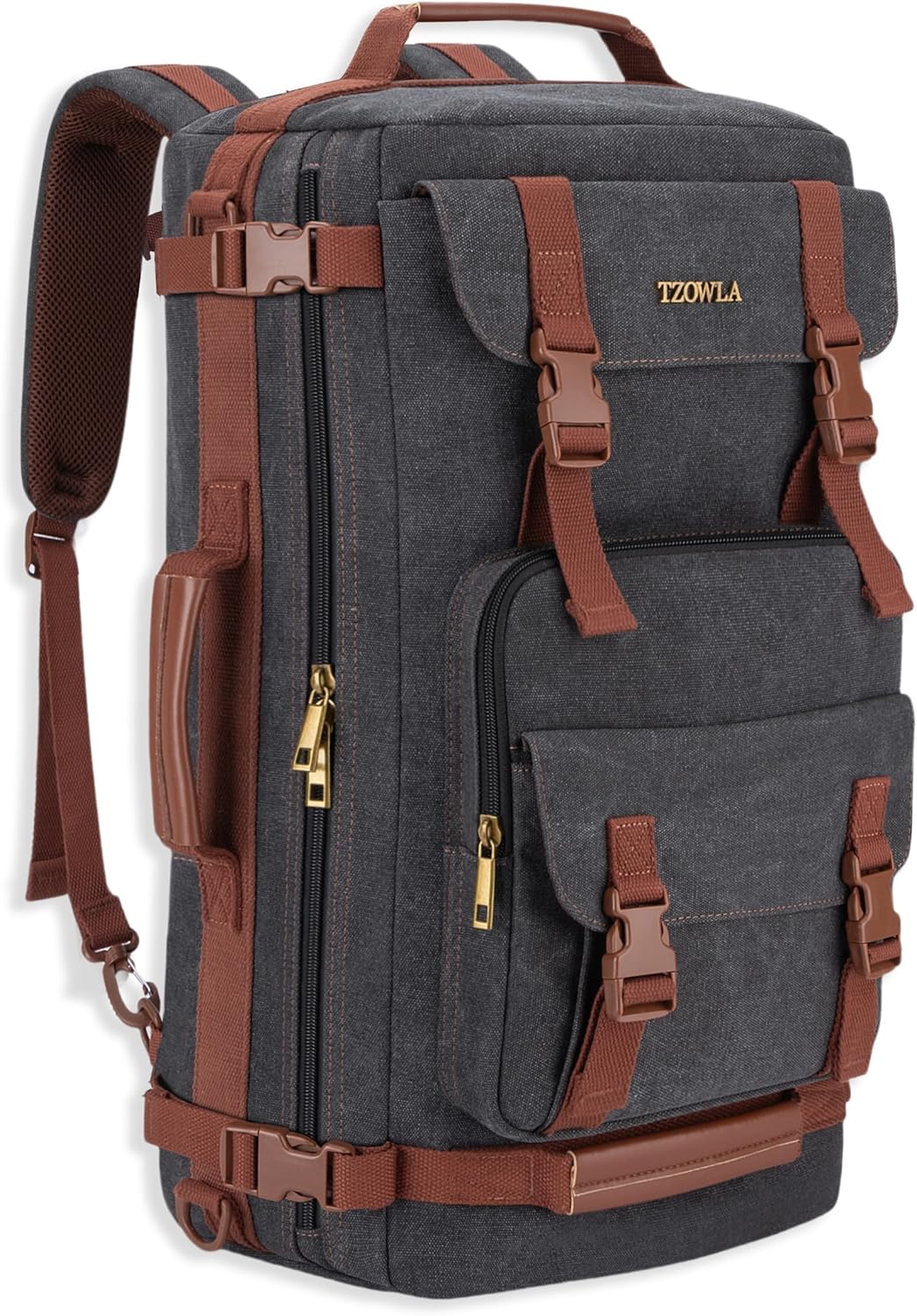 Tzowla Canvas Travel Backpack Carry on Flight Approved,Large Vintage Messenger Bag,3-in-1 Convertible Backpacks Duffel Bag,Personal ltem Laptop Rucksack for Men and Women Fit 17 Inch Laptop(Black)