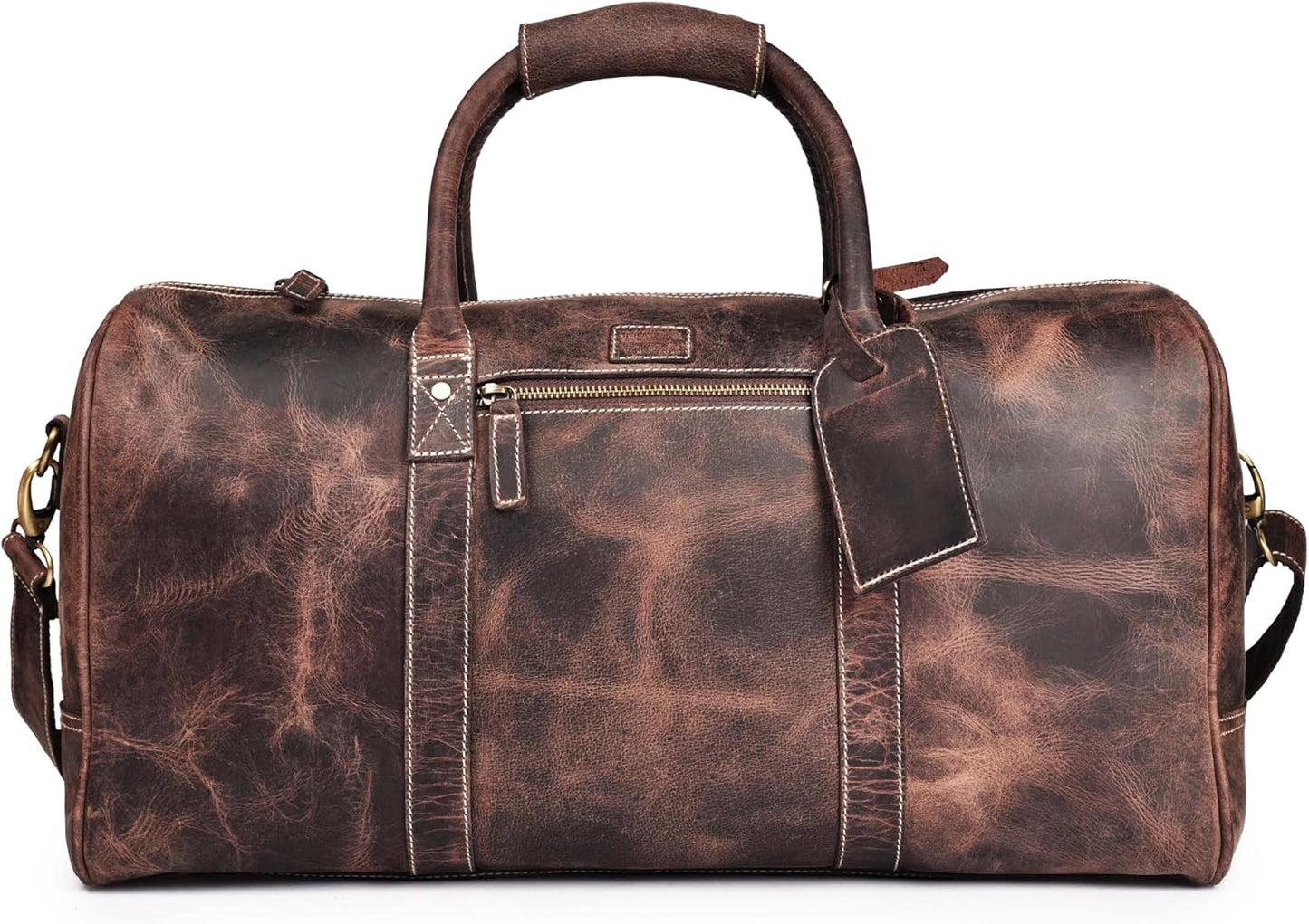 Leather Village Leather Duffel Bags for Men & Women-Stylish Travel Weekender Carry-On Sports Gym Overnight Luggage Bag - 20 Inch - Rustic Brown