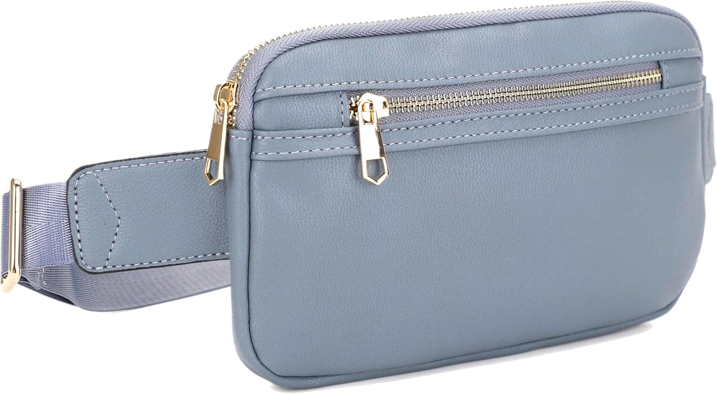 LOVESOME Vegan Leather Waist Bag Fanny Pack Crossbody Bag with Adjustable Strap for Women (Blue Grey)