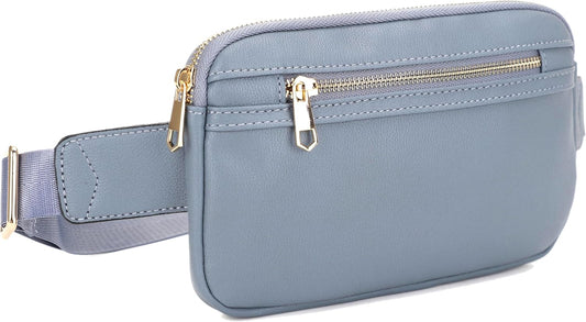 LOVESOME Vegan Leather Waist Bag Fanny Pack Crossbody Bag with Adjustable Strap for Women (Blue Grey)