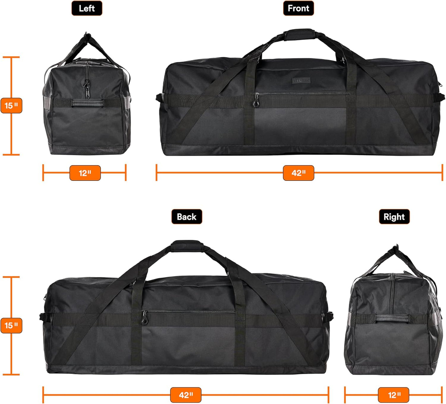 Fitdom 123L 42" Heavy Duty Extra Large Duffle with Upgrade Zipper, Durable & Water Resistant.