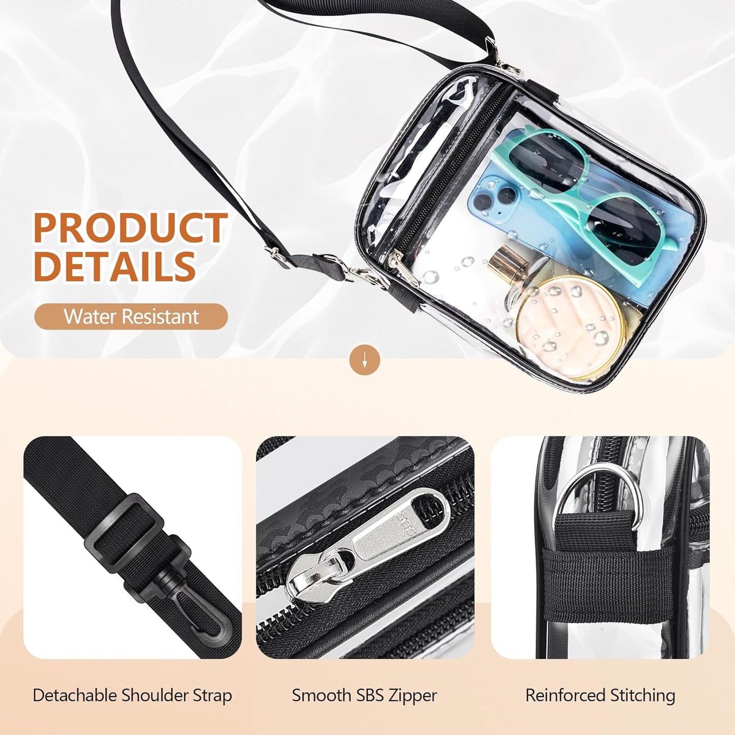 Clear Bag for Stadium Events, Clear Purse with Removable Strap, Messenger Bag for Concert Work Sports and Fetivals