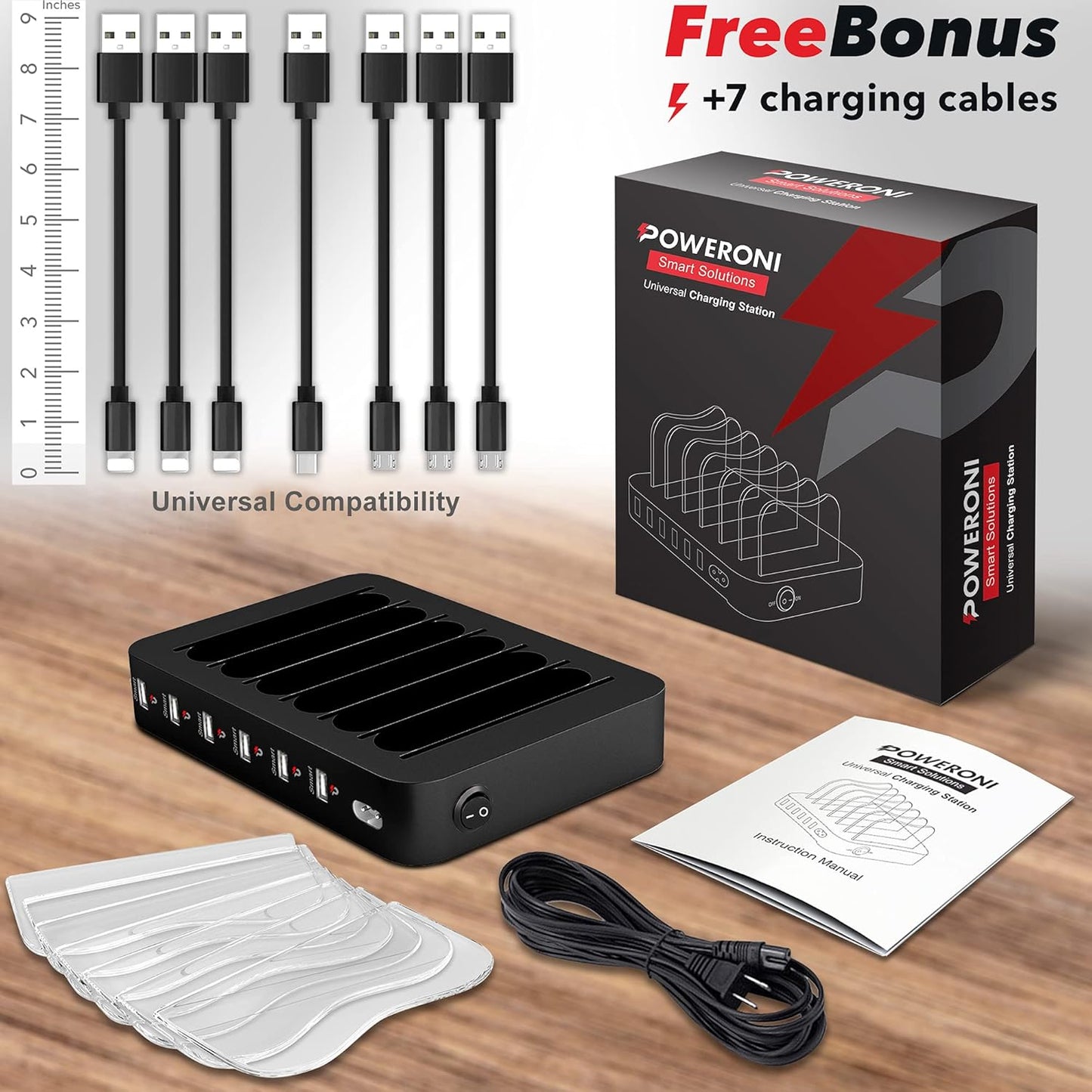 USB Charging Station 6-Ports - Fast Charging Station for Multiple Devices Apple - Multi Device Charger Dock - Compatible with Apple iPad, iPhone, Android, and Tablet