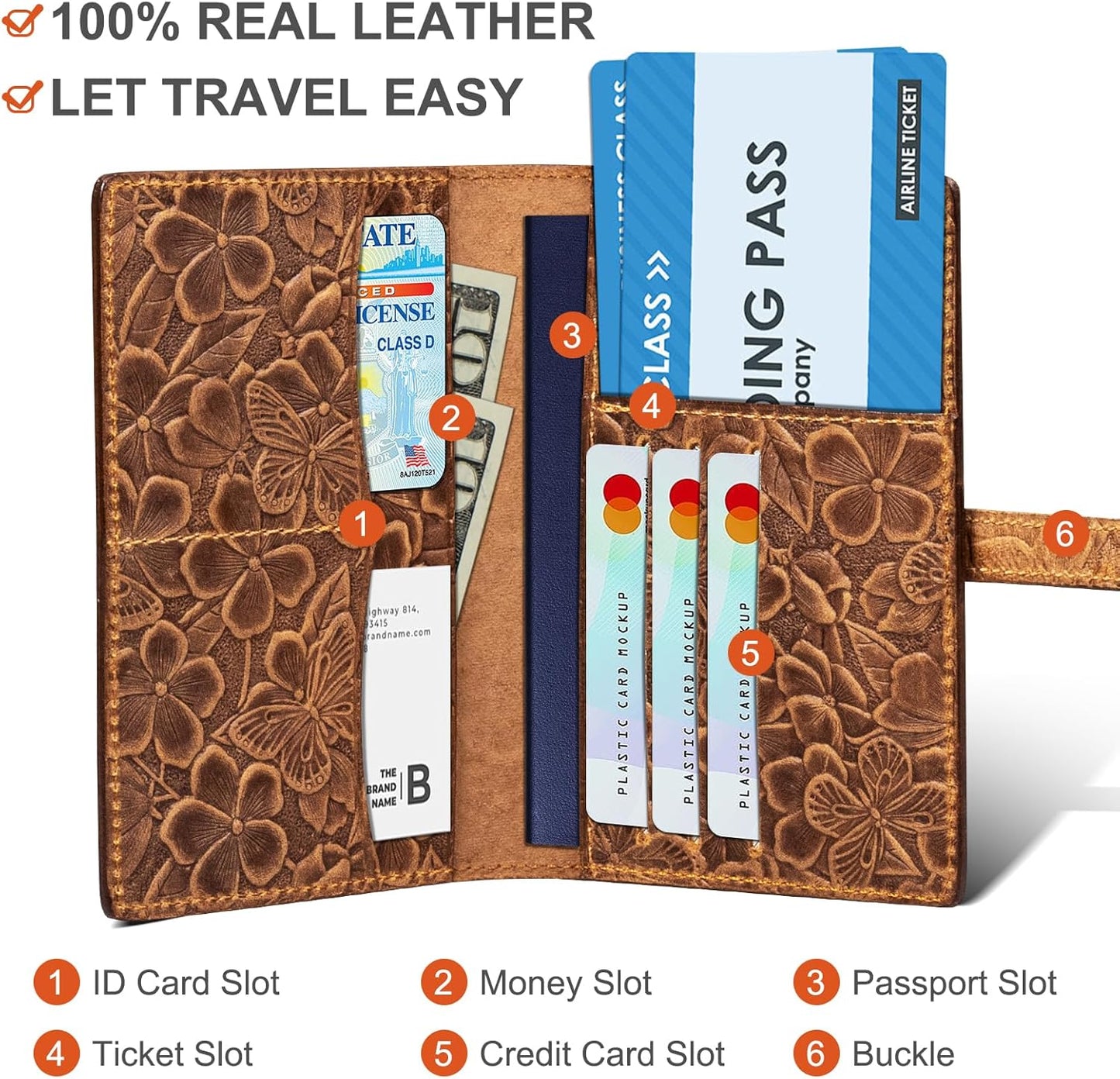 Genuine Leather Passport Holder for Women Men - RFID Blocking Slim Travel Wallet，Brown