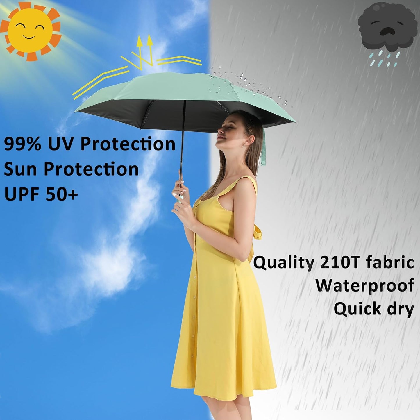 BAODINI Small UV Protection Travel Umbrella Compact for Rain and Sun UPF 50+ Windproof Portable 42