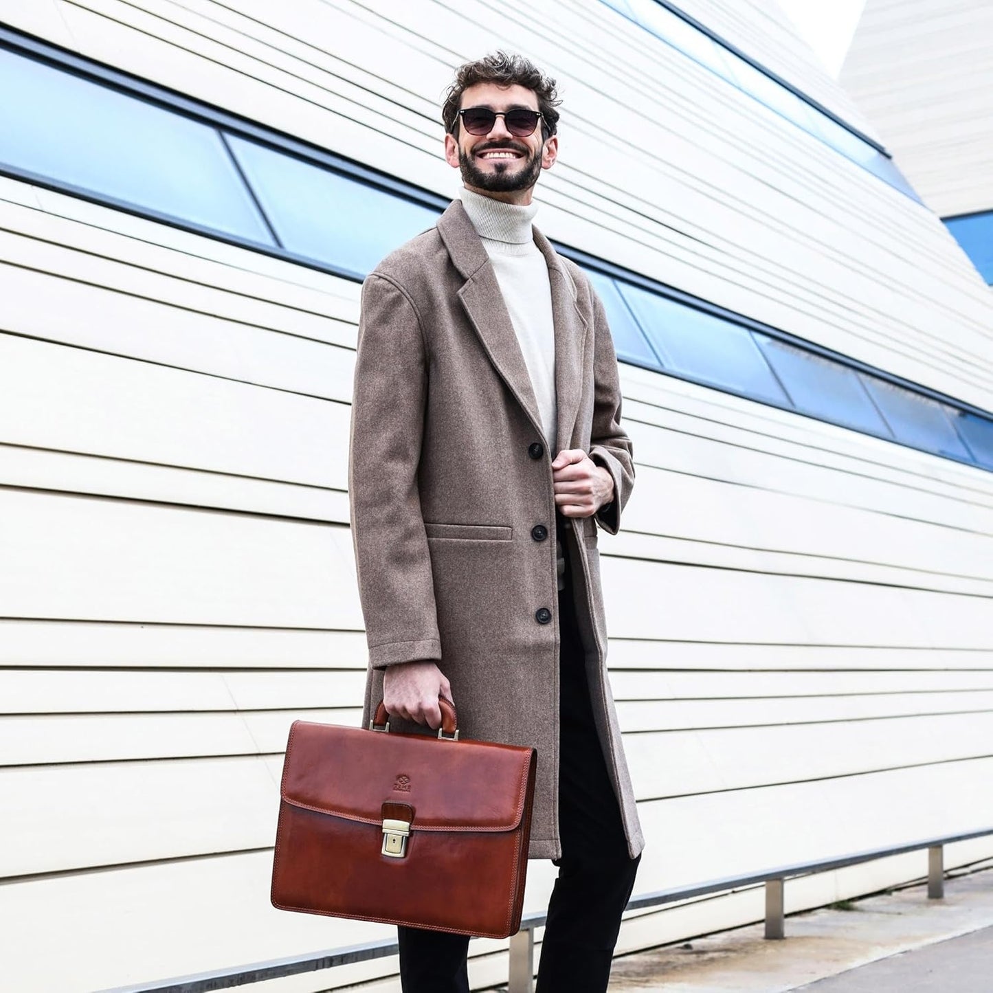 Time Resistance Leather Briefcase - Italian Handmade Leather Laptop Bag - Handbag for Men