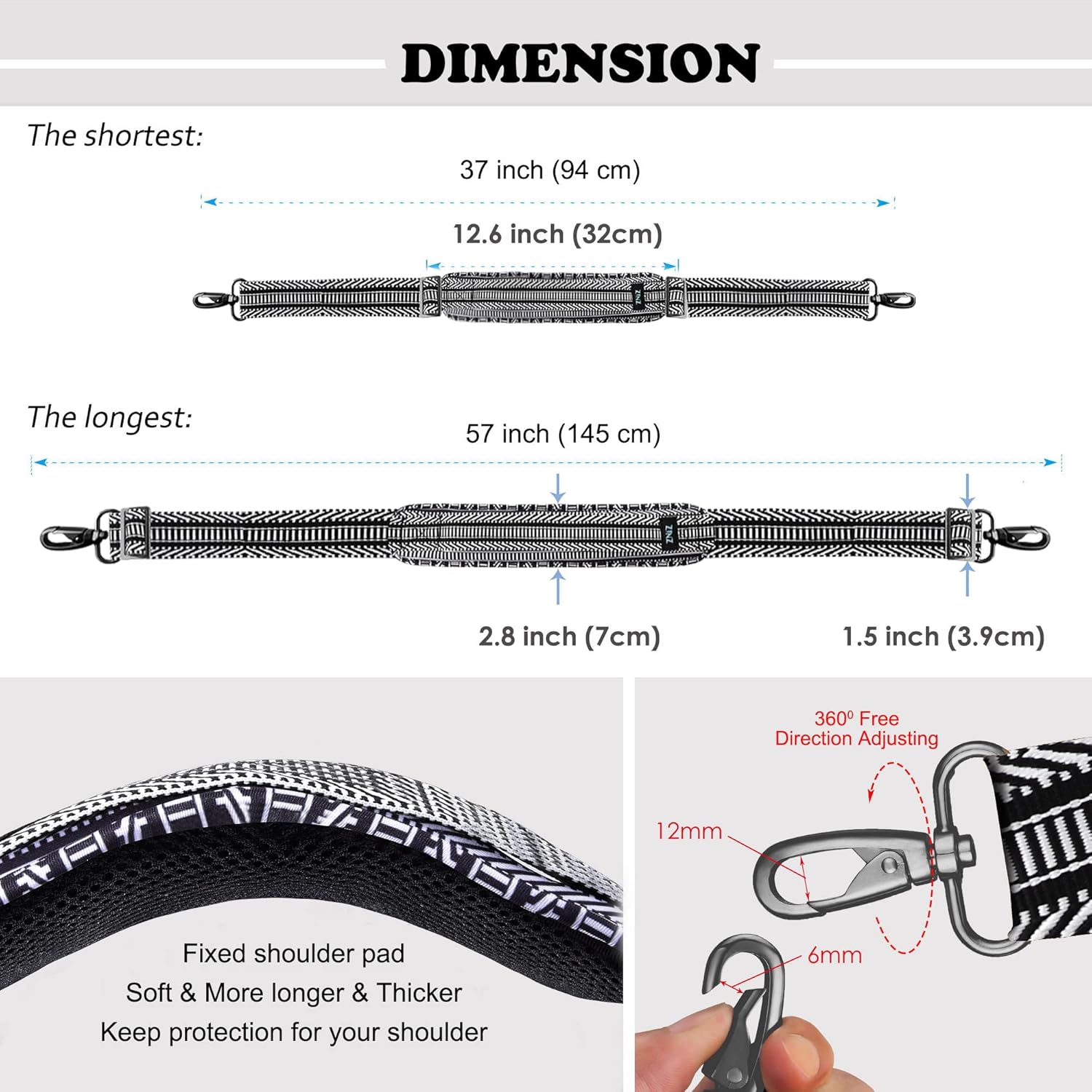 ZINZ Bag Shoulder Strap, Padded Adjustable Shoulder Strap Replacement