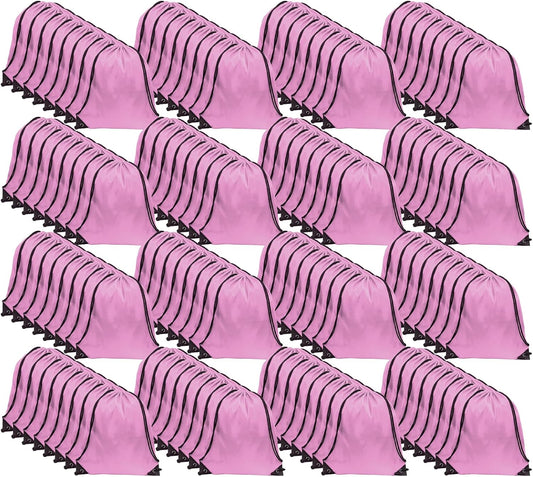 GoodtoU Drawstring Backpack Bulk Nylon Backpack Draw String Back Bag Cinch Sack Drawstring Gym Bag String for Sport, Traveling, Team (Pink, 128Pcs)