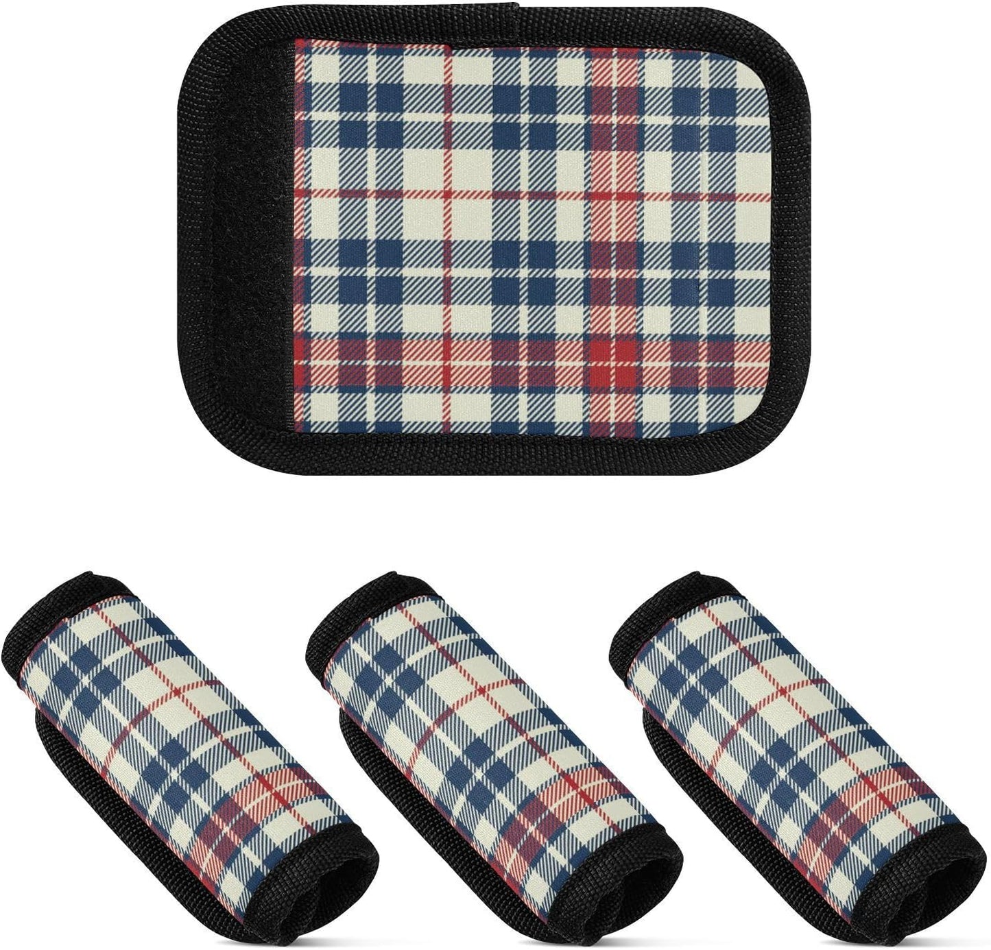 4Pcs Luggage Handle Wrap Suitcase Identifier Handle Covers Tags Soft Travel Bags Luggage Handle Gripper Accessories for Airplane Flying Plaid Black Red