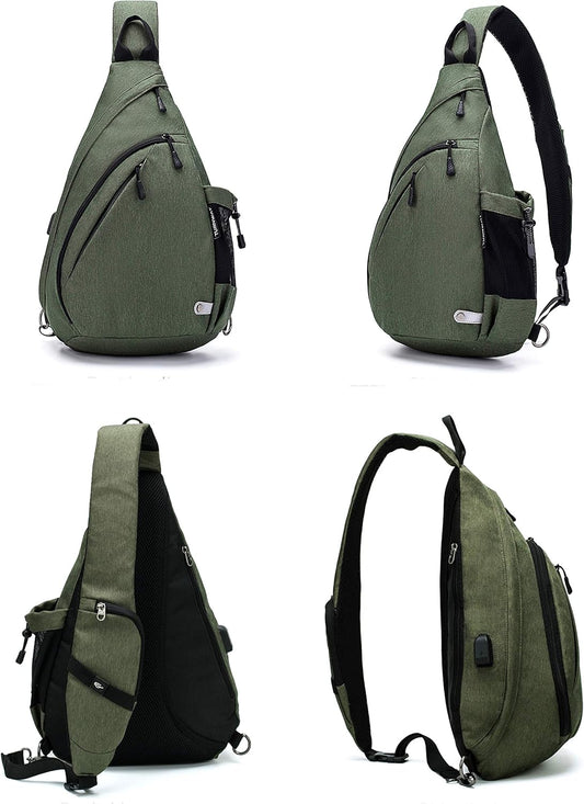 Water-Proof Sling bag/Crossbody Backpack/Shoulder Bag with USB Charging Port for Travel, Hiking, Cycling, Camping