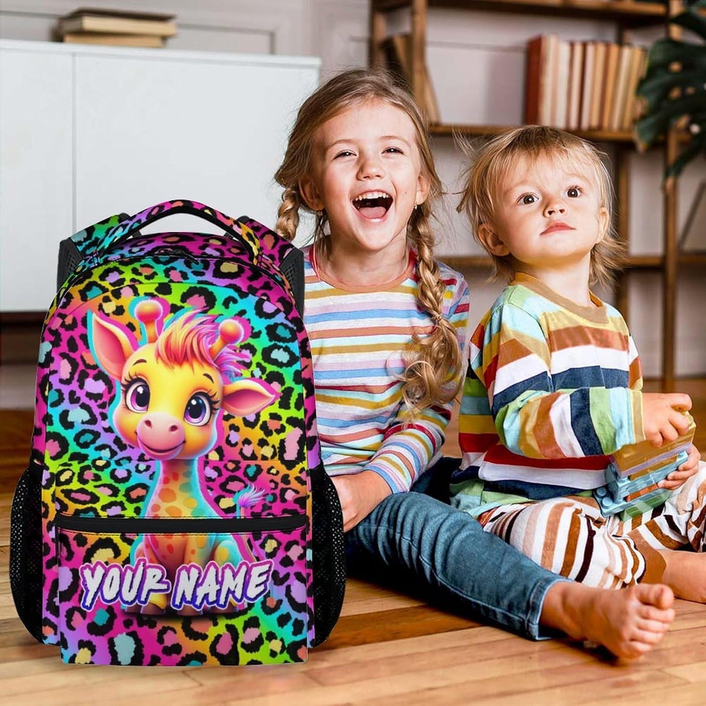 Custom Giraffe Backpack for Girls - 17 Inch Cute Kids Backpack with Adjustable Straps for
