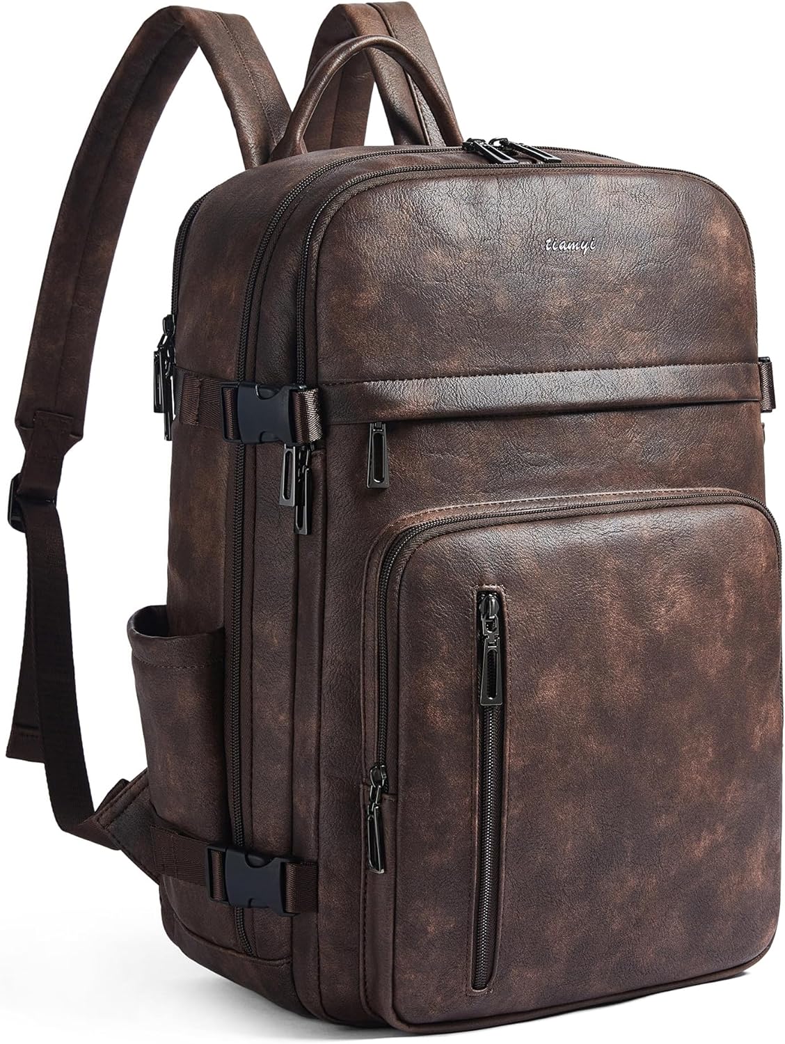 Leather Laptop Backpack for Women, Featuring a 15.6" Padded Laptop Compartment, Water Bottle Pocket and Trolley Sleeve, Ideal for Work, Travel, Everyday Use, and as a Thoughtful Gift