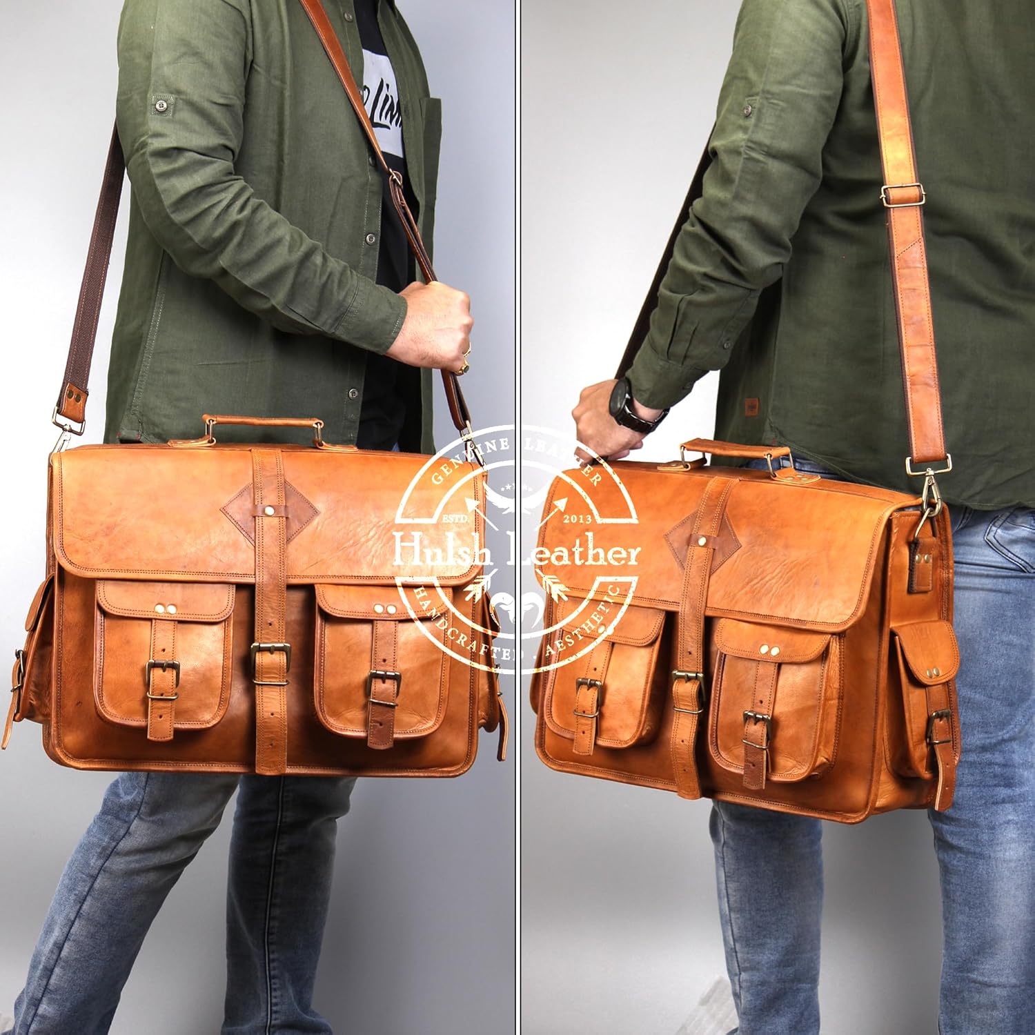 Vintage Leather Laptop Bag for Men Full Grain Large Leather Messenger bag for men 18 inches with