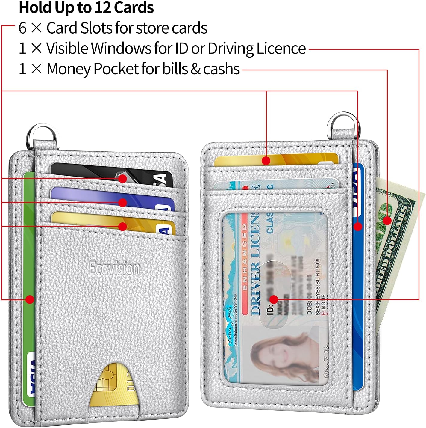 EcoVision Slim Minimalist Front Pocket Wallet, RFID Blocking Credit Card Holder Wallet with Detachable D-Shackle for Men Women