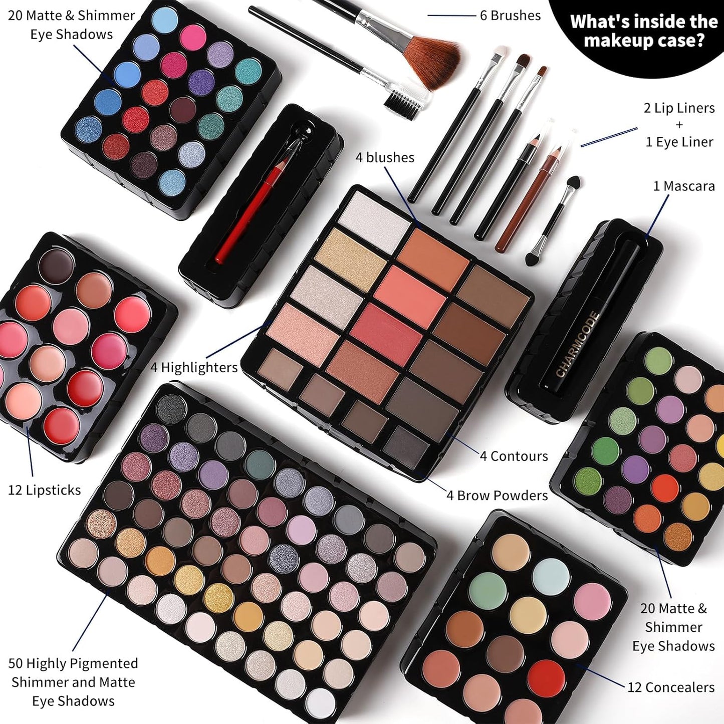 Makeup Gift Set For Women Girls, All in One Full Makeup Kit with Eyeshadow, Lip Gloss, Concealer, Blush, Contour, Highlighter Brushes Liquid Lipsticks Eyebrow Pen Mascara Eyeliner Pencil (Black Set)
