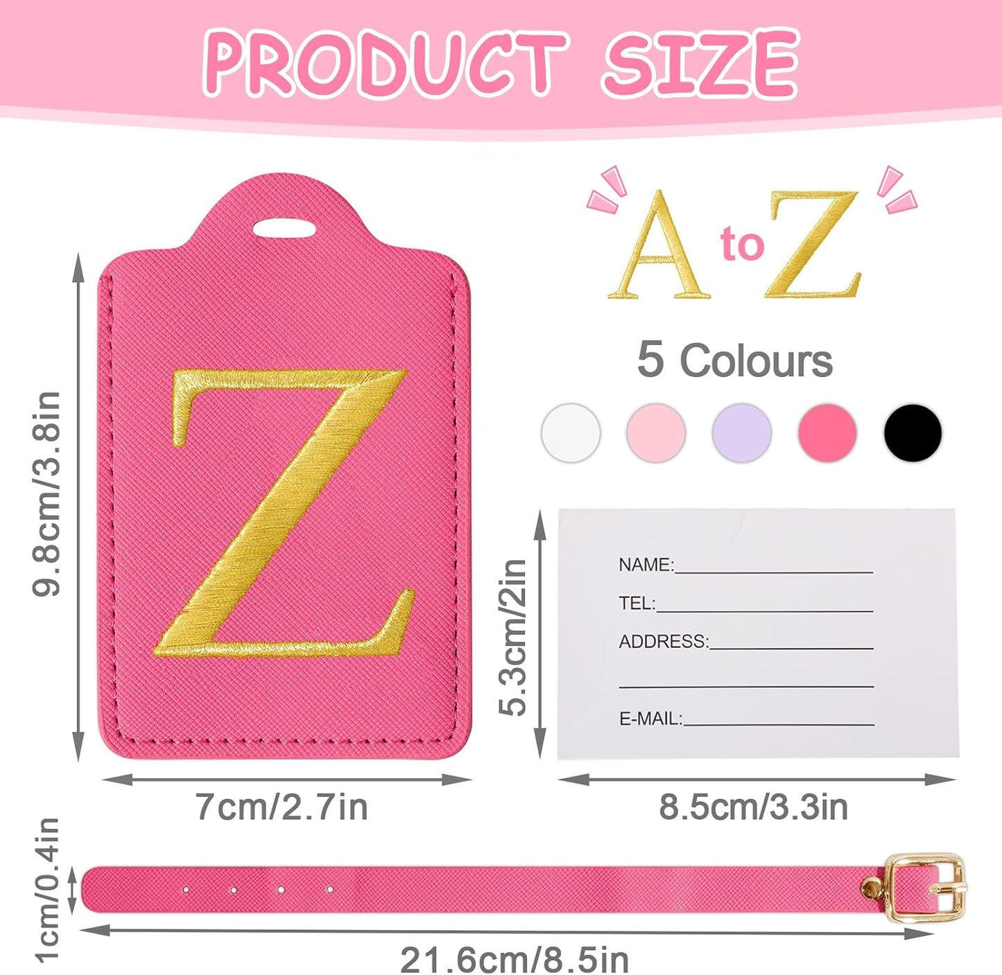 Personalized Initial Letter Luggage Tags for Suitcases,Suitcase Identifier Baggage Tag,Cute Travel Luggage Tags,Best Gift Wedding Birthday for Couples Honeymoon Friend Family Vacation(Rosered Z)