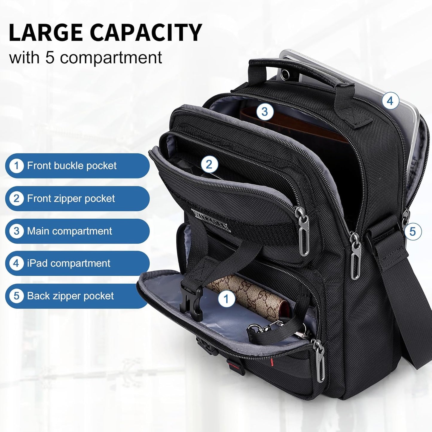 WITZMAN Crossbody Bag for Men Travel Small Shoulder Bags Lightweight Man Purse Messenger Bag for Casual Daliy Work Traveling