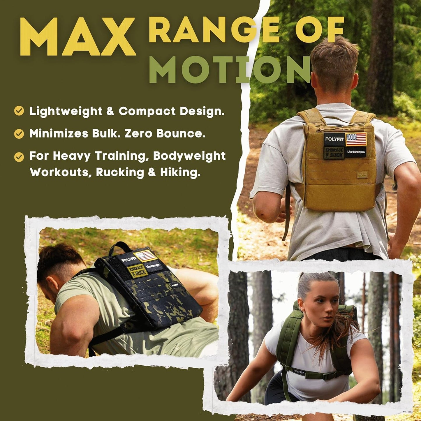 Polyfit Rucking Backpack 2.0 - Weighted Ruck Pack for Weight Plates - Patent Pending Side-Loading Rucksack for Walking, Running, Rucking, Strength and Endurance Training - Grey