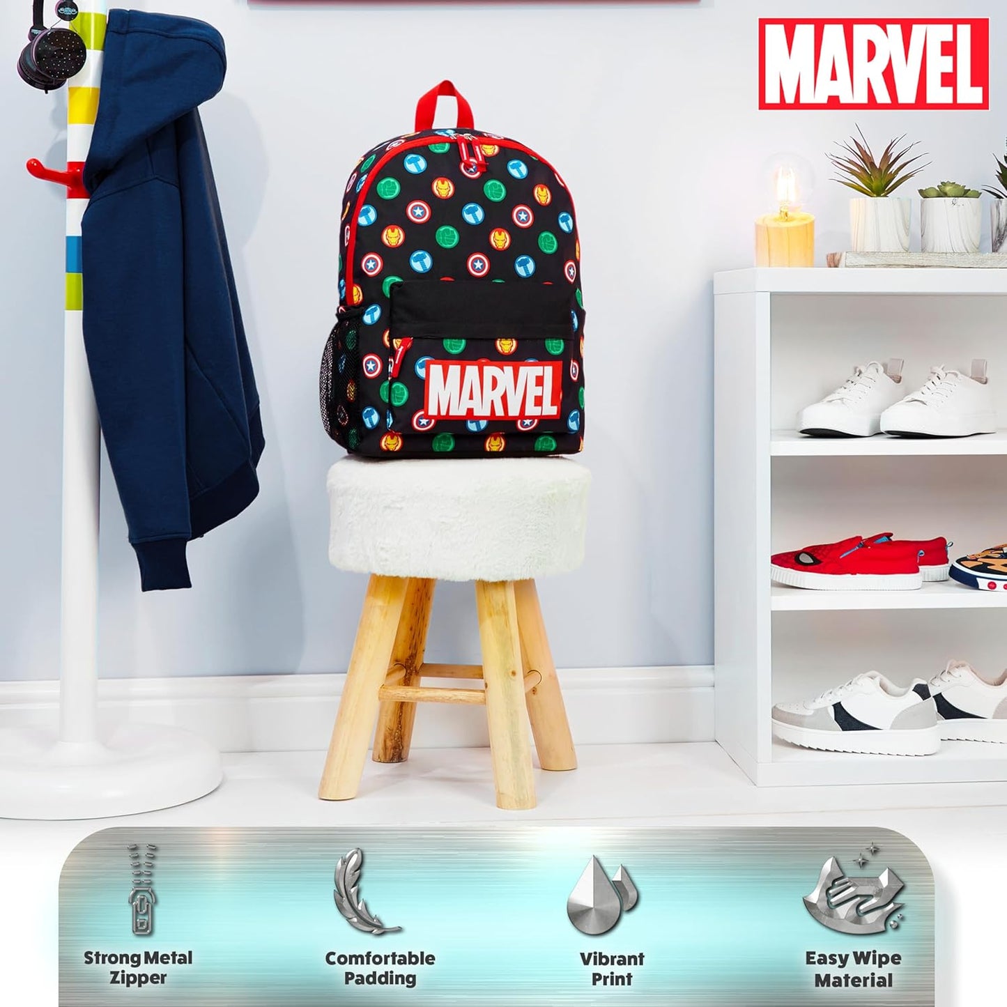 Marvel Avengers Backpack for Kids Teens Bookbag with Double Straps Daypack Backpacks for School Travel Sports Gifts for Boys (Black Aop)