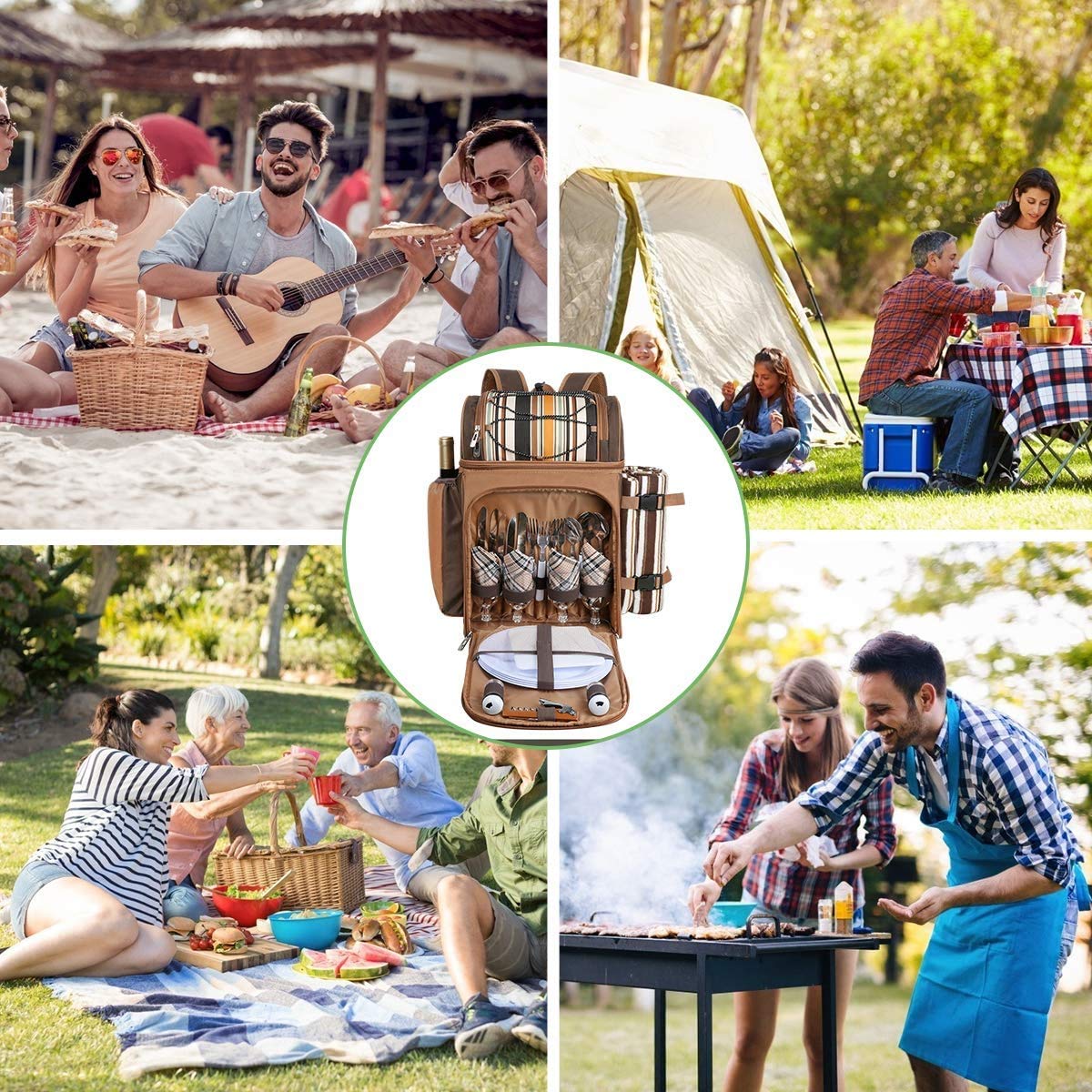 Hap Tim Picnic Basket Backpack for 4 Person with Insulated Leakproof Cooler Compartment, Wine