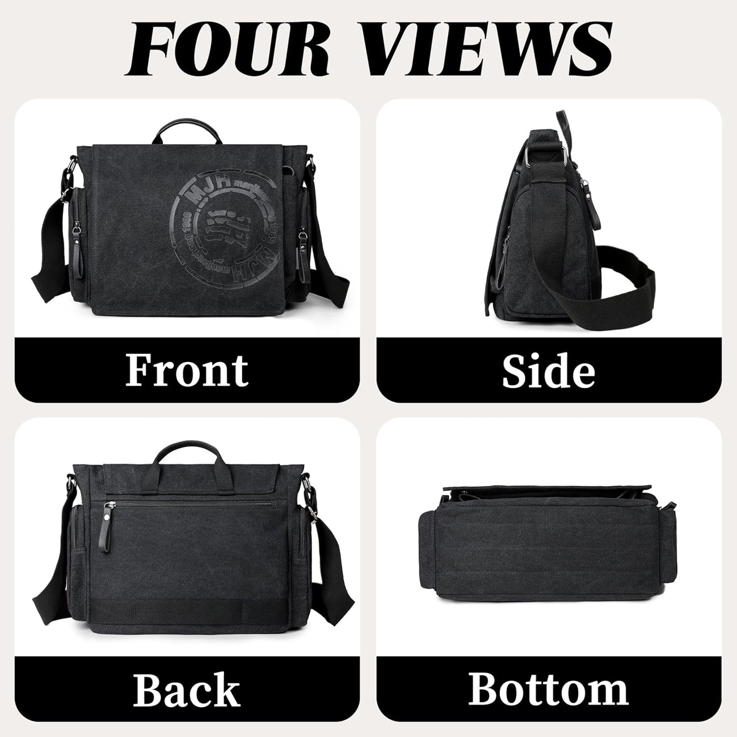 FSD.WG Satchel Messenger Bag for Men Canvas,Travel Shoulder bag 13.5" Laptop Bags