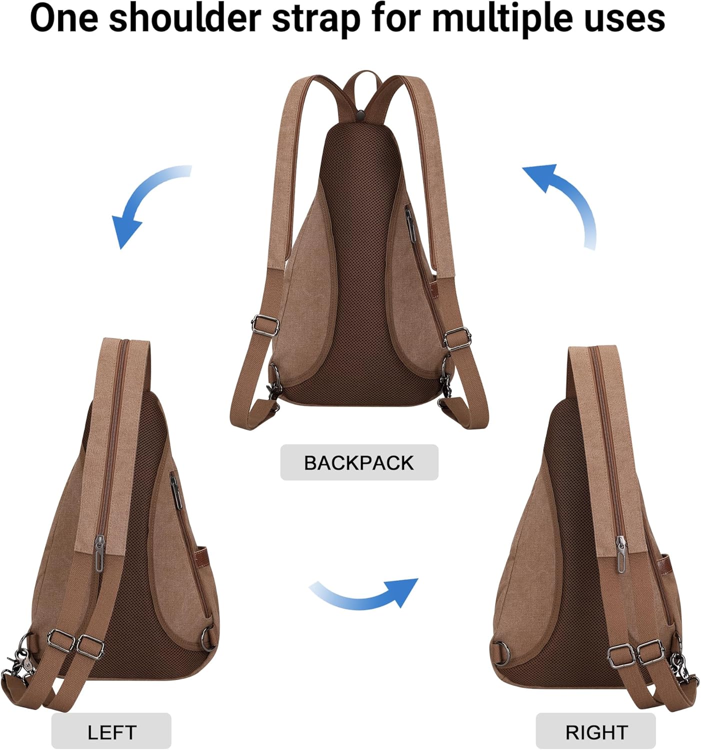 WITZMAN Canvas Sling Bag for Men Women Convertible Sling Backpack Crossbody Vintage Chest Bag Travel Casual Daypack（A8003 Brown）