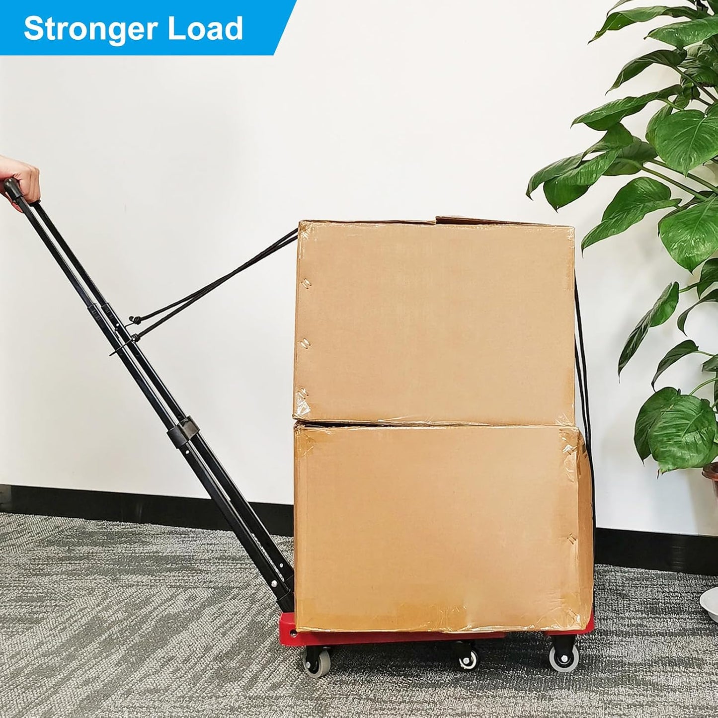 PATIKIL Folding Hand Truck, 440lb Heavy Luggage Cart Portable Duty Dolly for Moving Rubber Wheels & 2 Elastic Ropes Travel Shopping House Office Use, Black