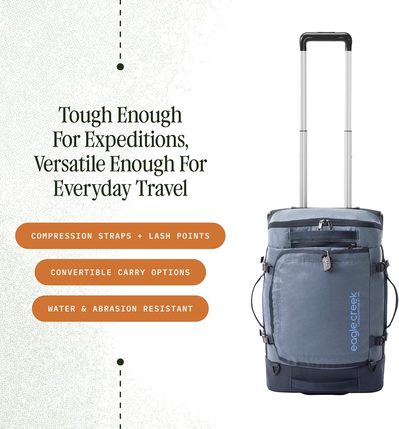 Eagle Creek Cargo Hauler XT Wheeled Duffel - Wheeled Backpack Duffel - Deployable Backpack Straps - Lockable U-Lid & Easy Access Compartment - Glacier Blue