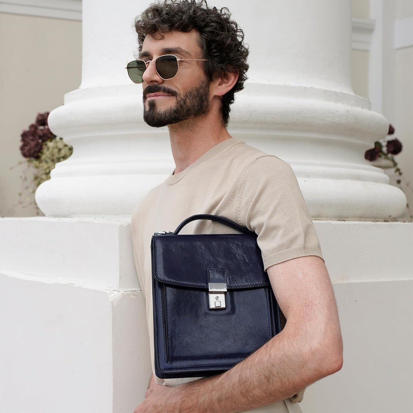 Time Resistance Small Leather Briefcase for Men - Crossbody Bag - Italian Leather Messenger Bag - Gift Box Included