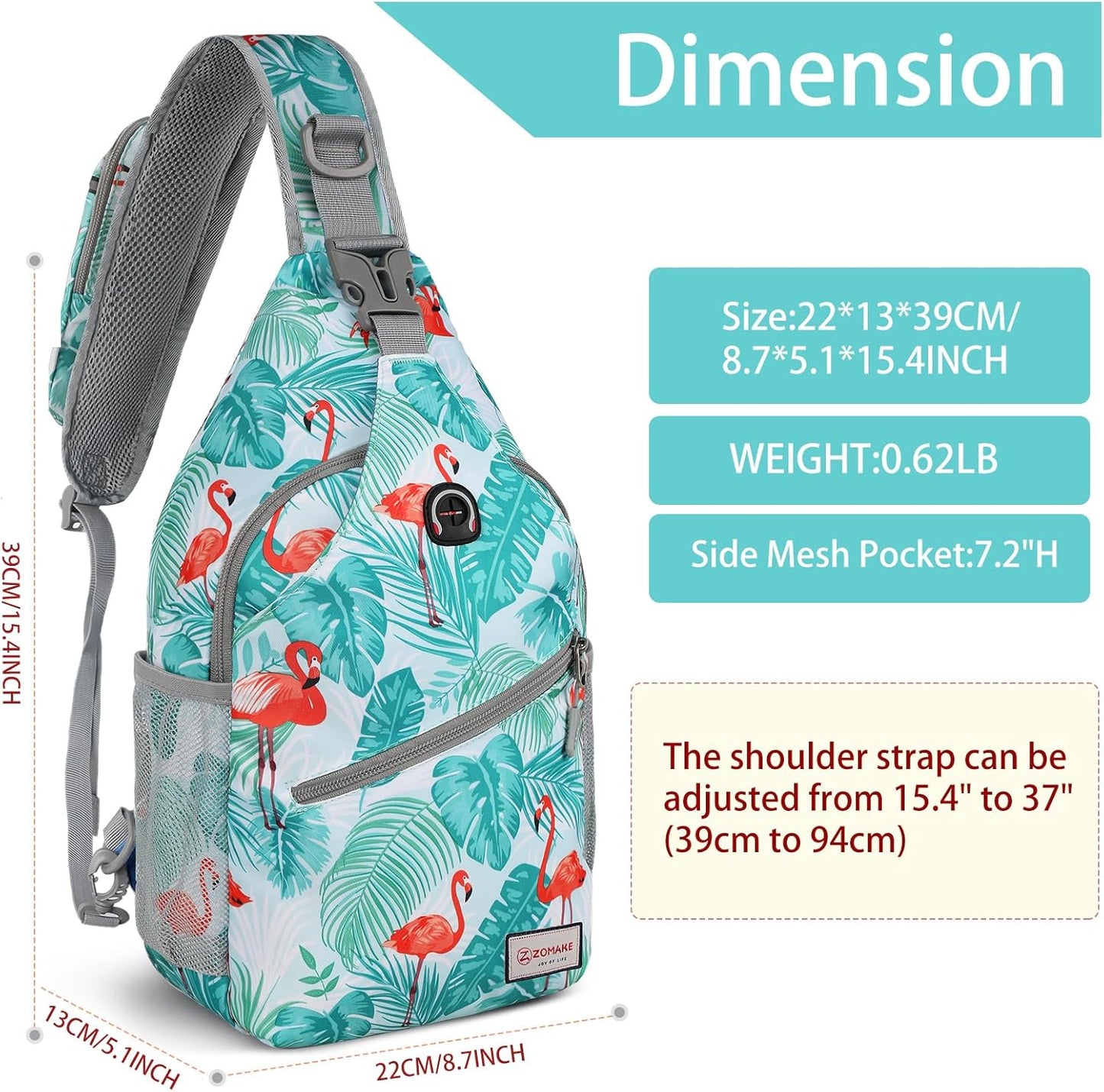 ZOMAKE Sling Bag,Small Crossbody Sling Backpack,Water Resistant Shoulder Daypack for Travel,Anti Thief Chest Bag for Hiking(Flamingo Blue)