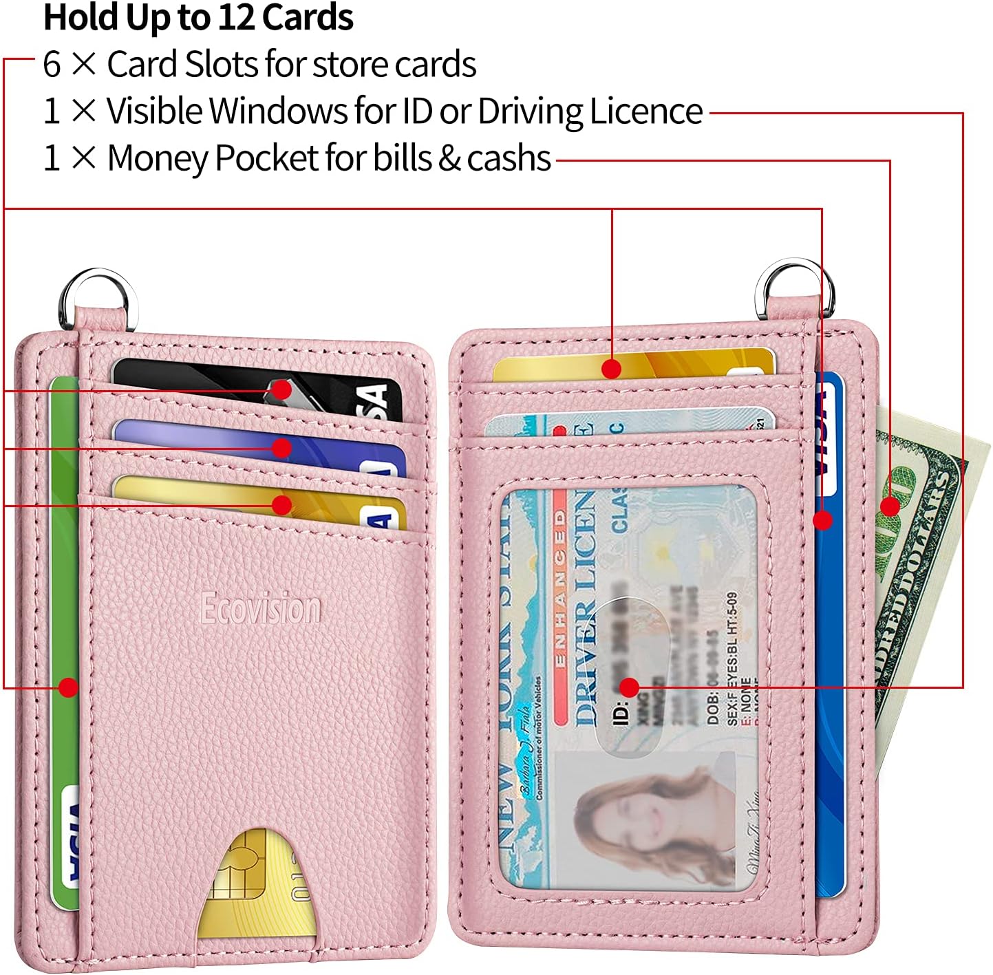 EcoVision Slim Minimalist Front Pocket Wallet, RFID Blocking Credit Card Holder Wallet with Detachable D-Shackle for Men Women
