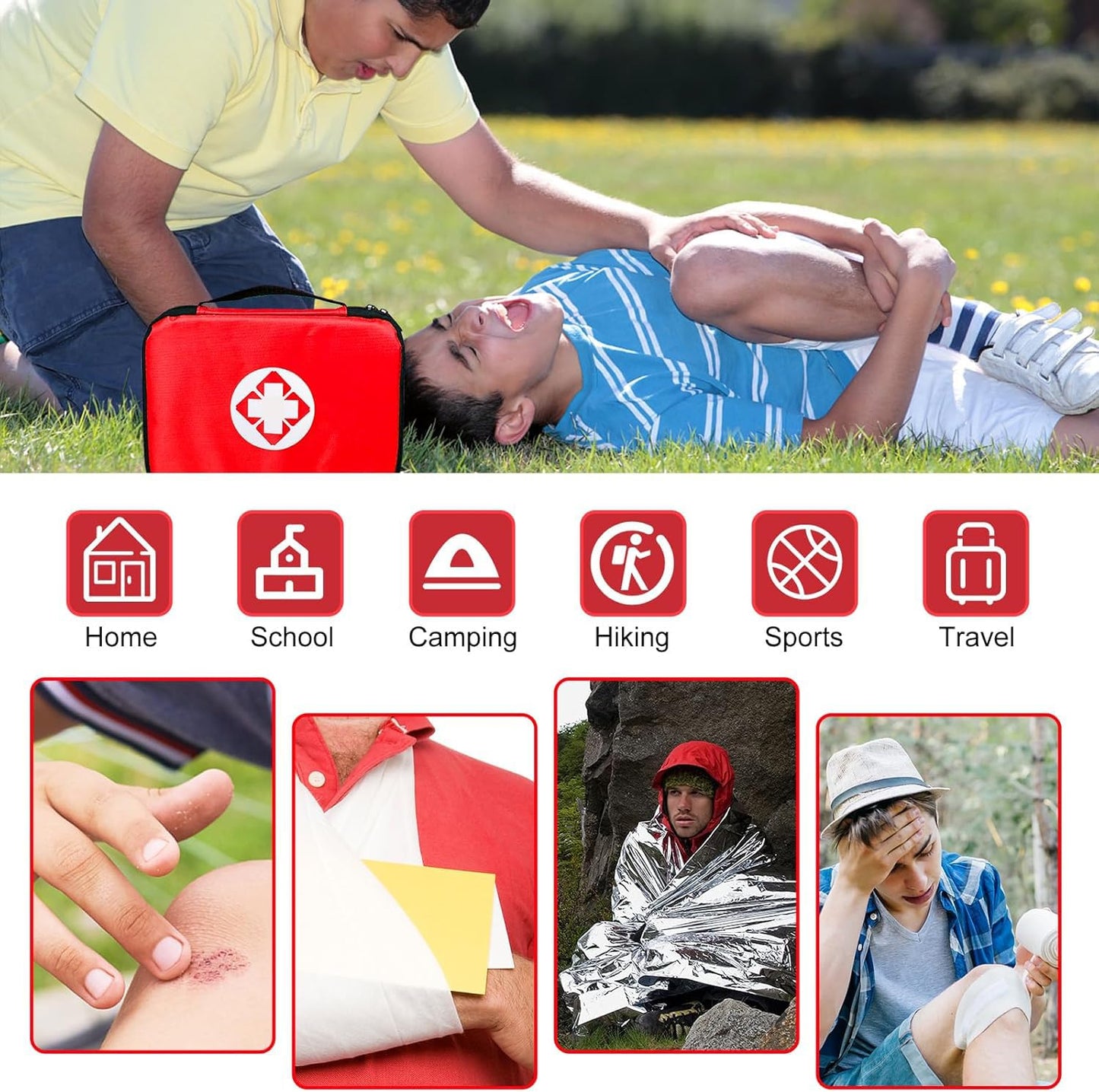 First Aid Kit 300PCS Car Home Camping Essentials Red 1st Aid