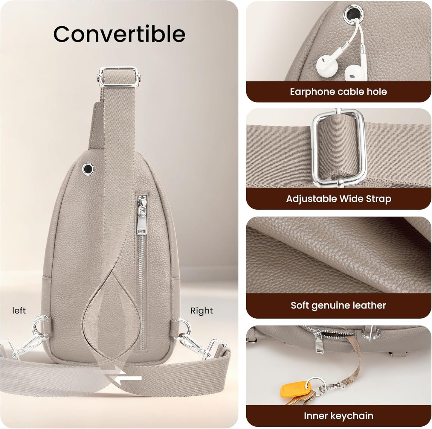 befen Genuine Leather Small Sling Bag for Women Anti-Theft Crossbody Chest Bags Multi-Pockets Fanny Pack with RFID Card Slots